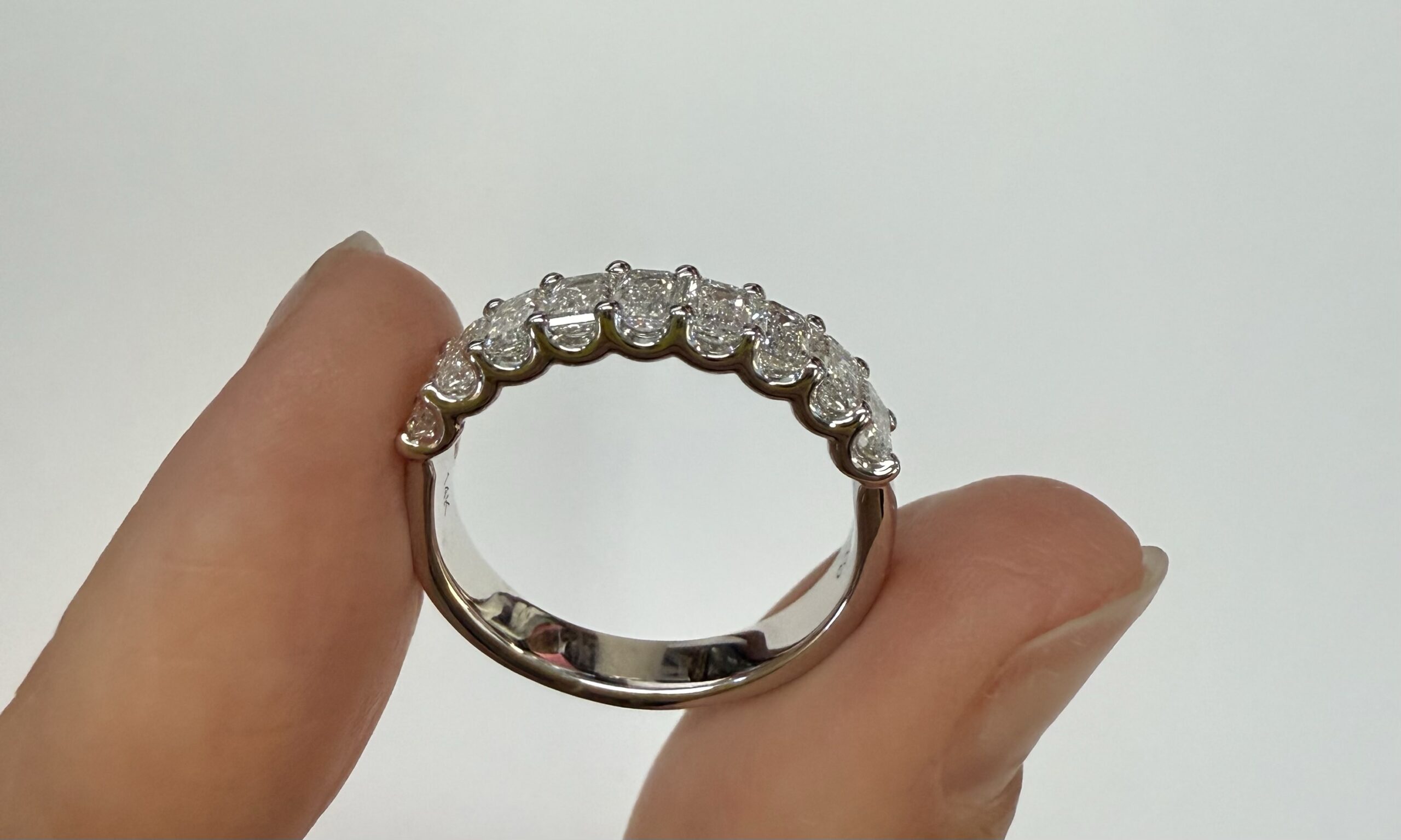 14k White Gold 9 Stone Genuine 1.35 Cttw Emerald Cut Diamond Band - Image 11