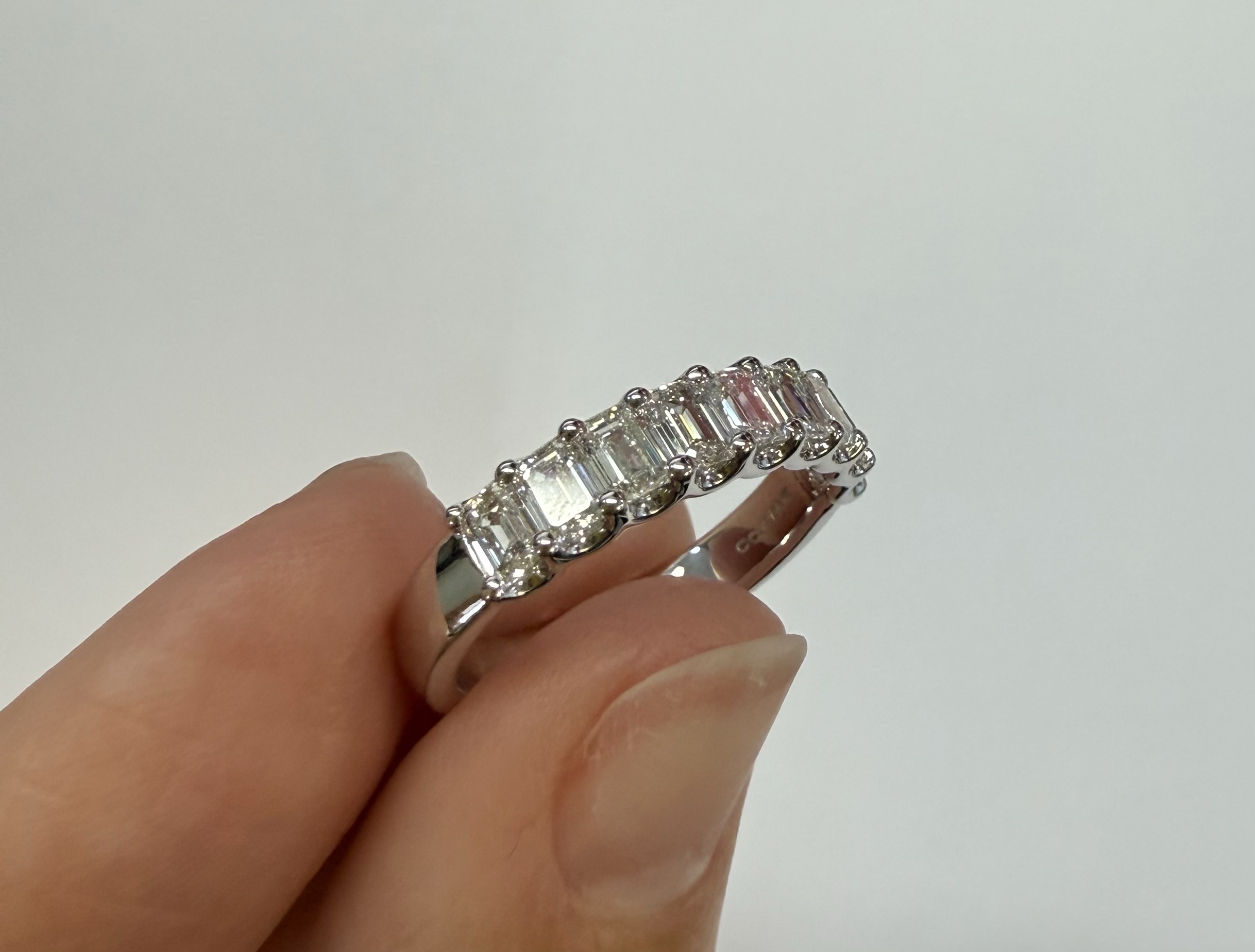 14k White Gold 9 Stone Genuine 1.35 Cttw Emerald Cut Diamond Band - Image 10