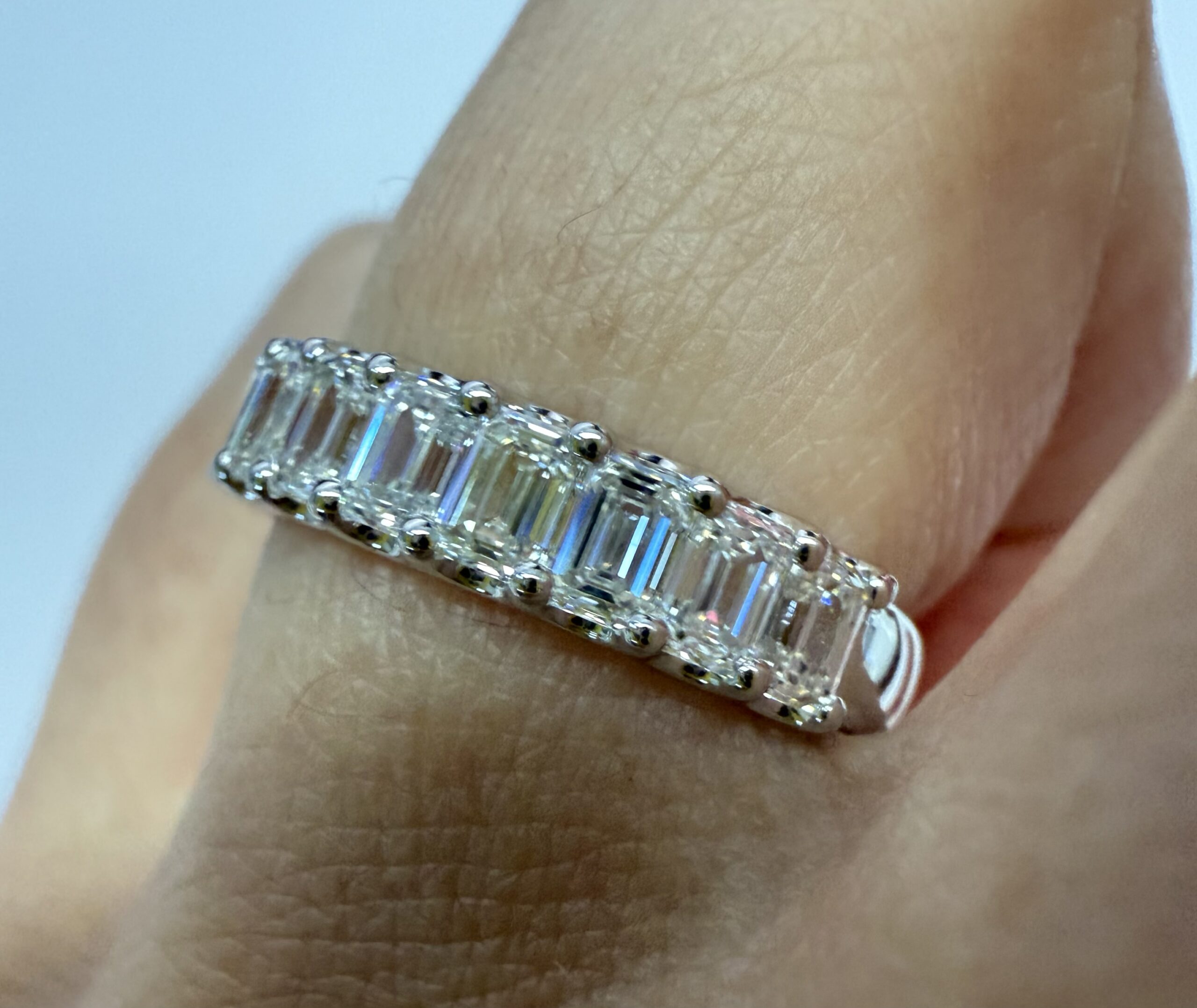 14k White Gold 9 Stone Genuine 1.35 Cttw Emerald Cut Diamond Band - Image 26