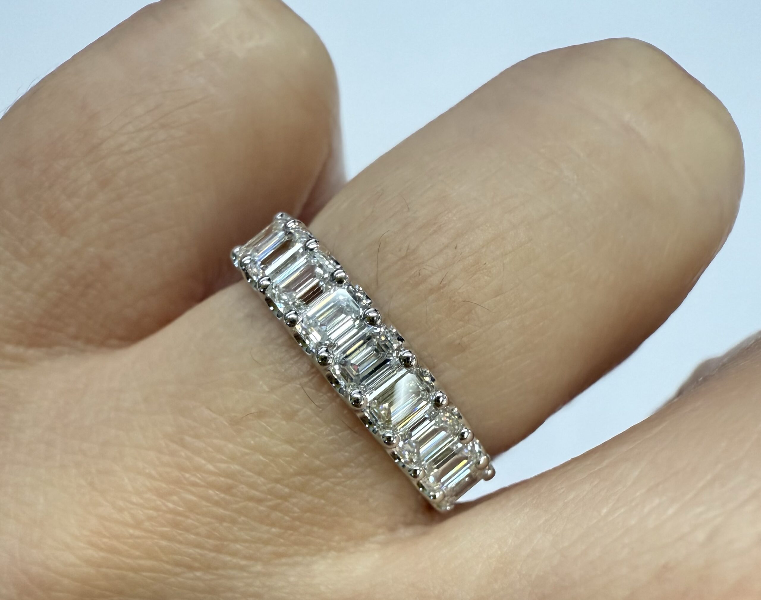 14k White Gold 9 Stone Genuine 1.35 Cttw Emerald Cut Diamond Band - Image 30