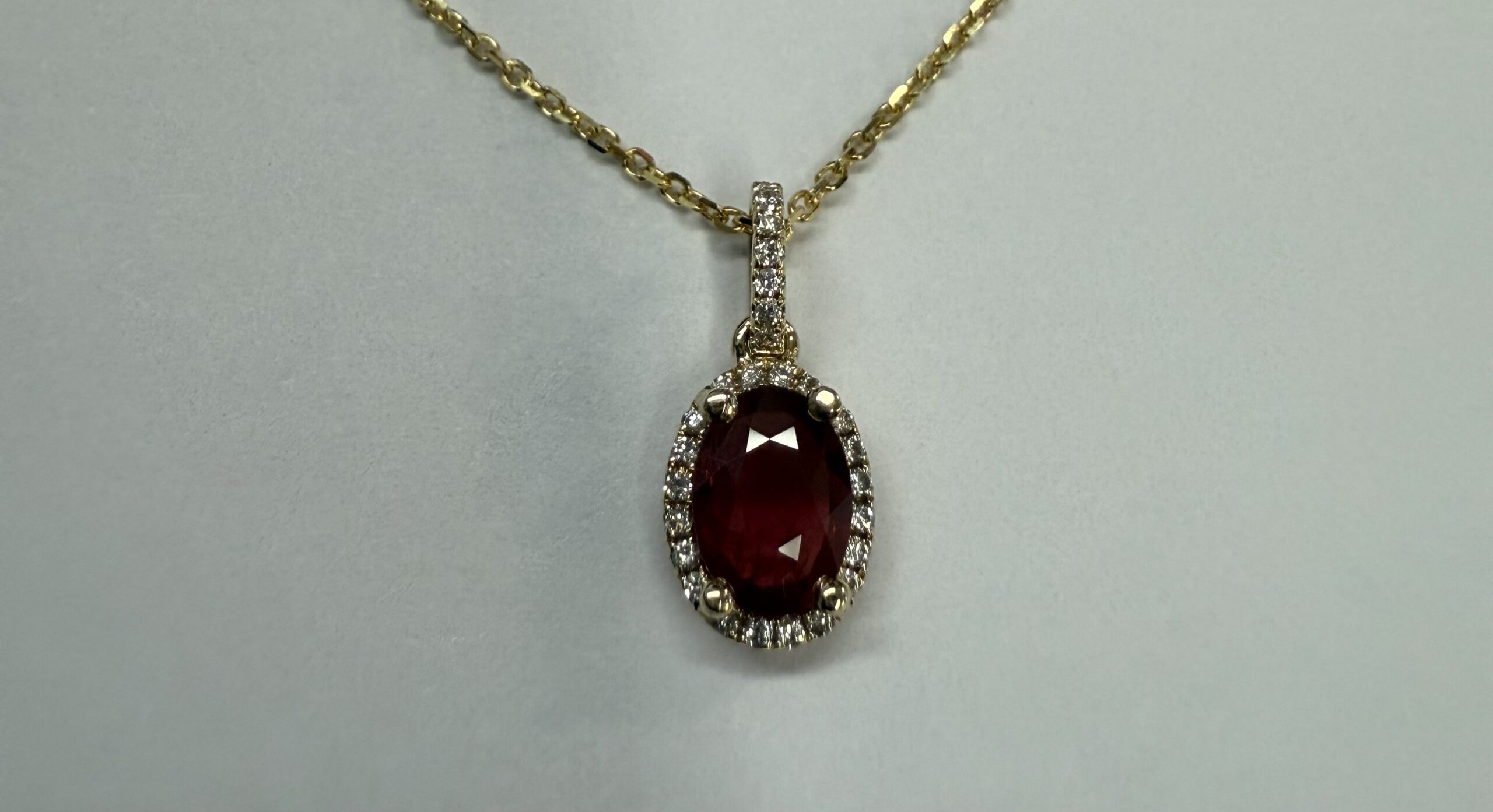 14k Yellow Gold Genuine .88 Cttw Ruby & Diamond Halo Pendant - Image 7