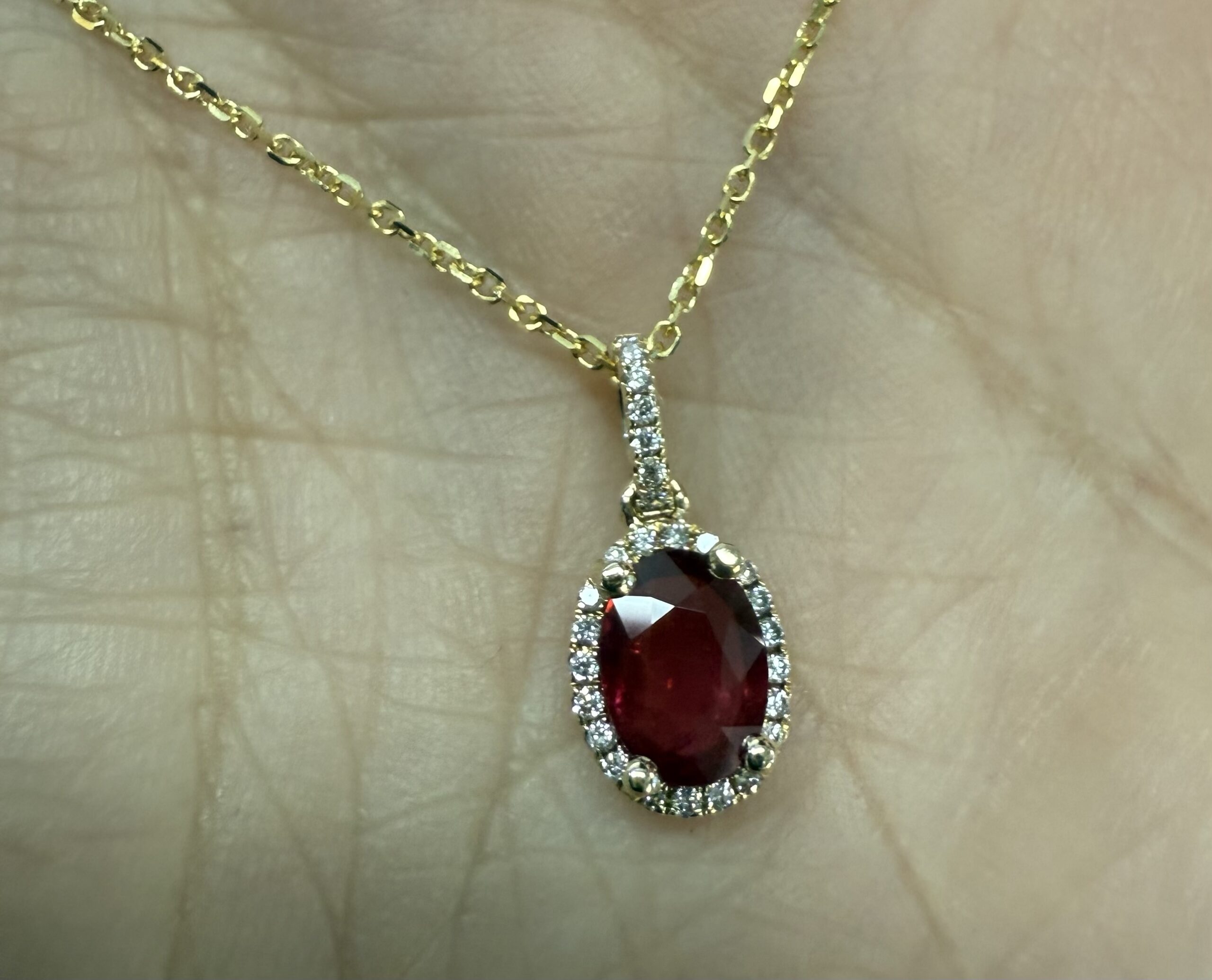 14k Yellow Gold Genuine .88 Cttw Ruby & Diamond Halo Pendant - Image 3