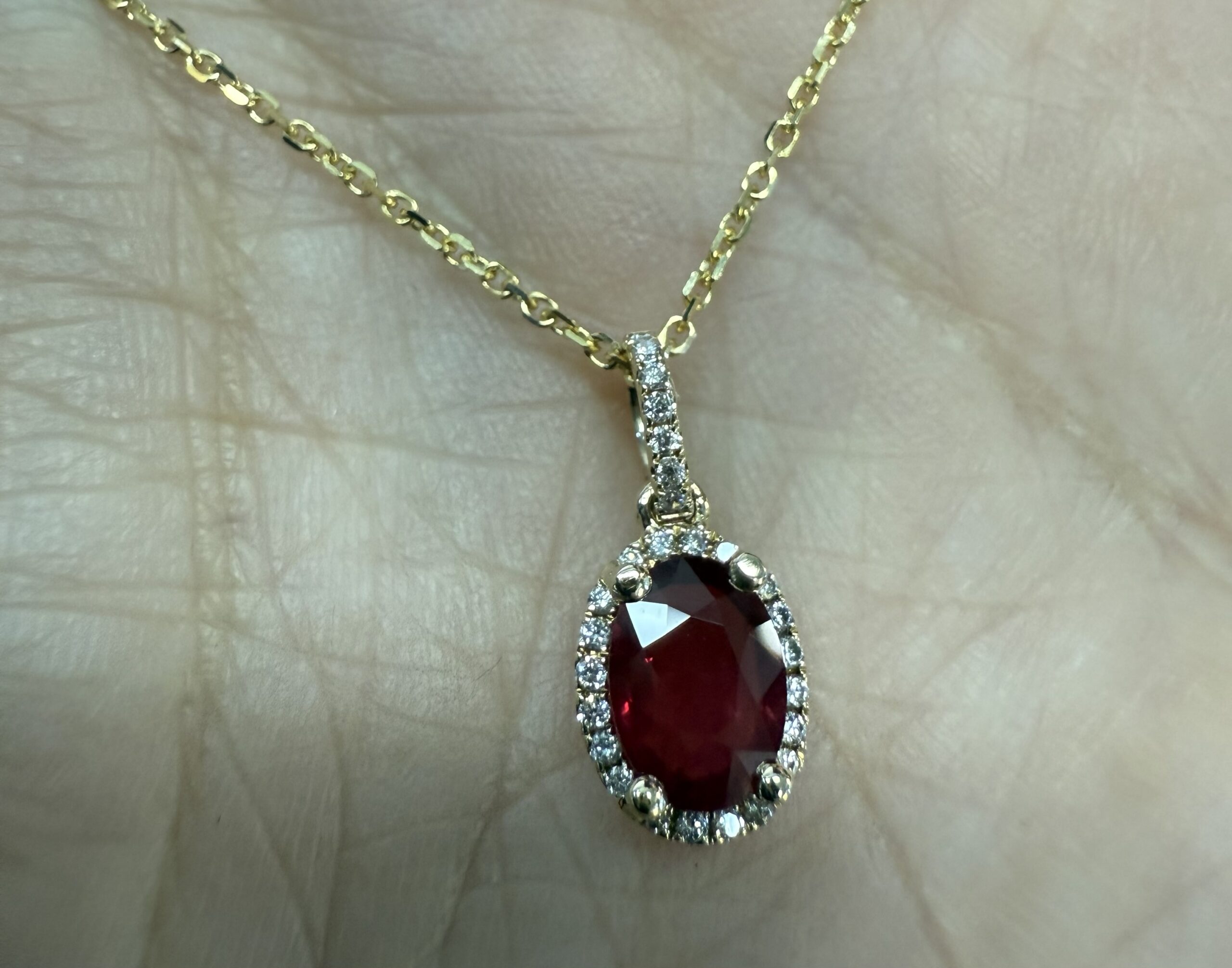 14k Yellow Gold Genuine .88 Cttw Ruby & Diamond Halo Pendant - Image 2