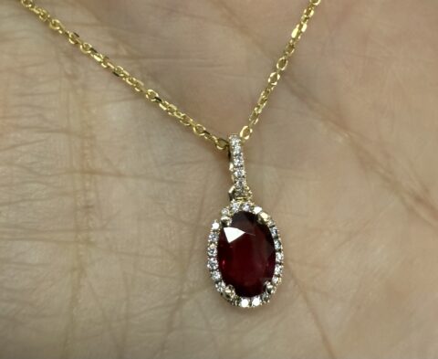 14k Yellow Gold Genuine .88 Cttw Ruby & Diamond Halo Pendant