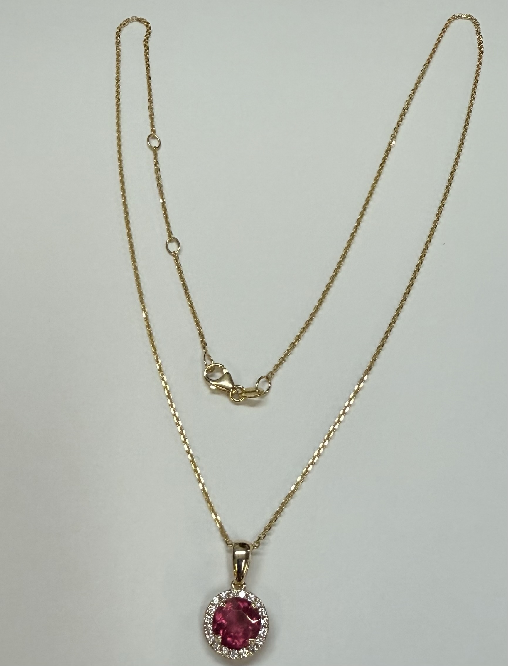 14k Yellow Gold Genuine Pink Tourmaline & Diamond Halo Pendant - Image 10