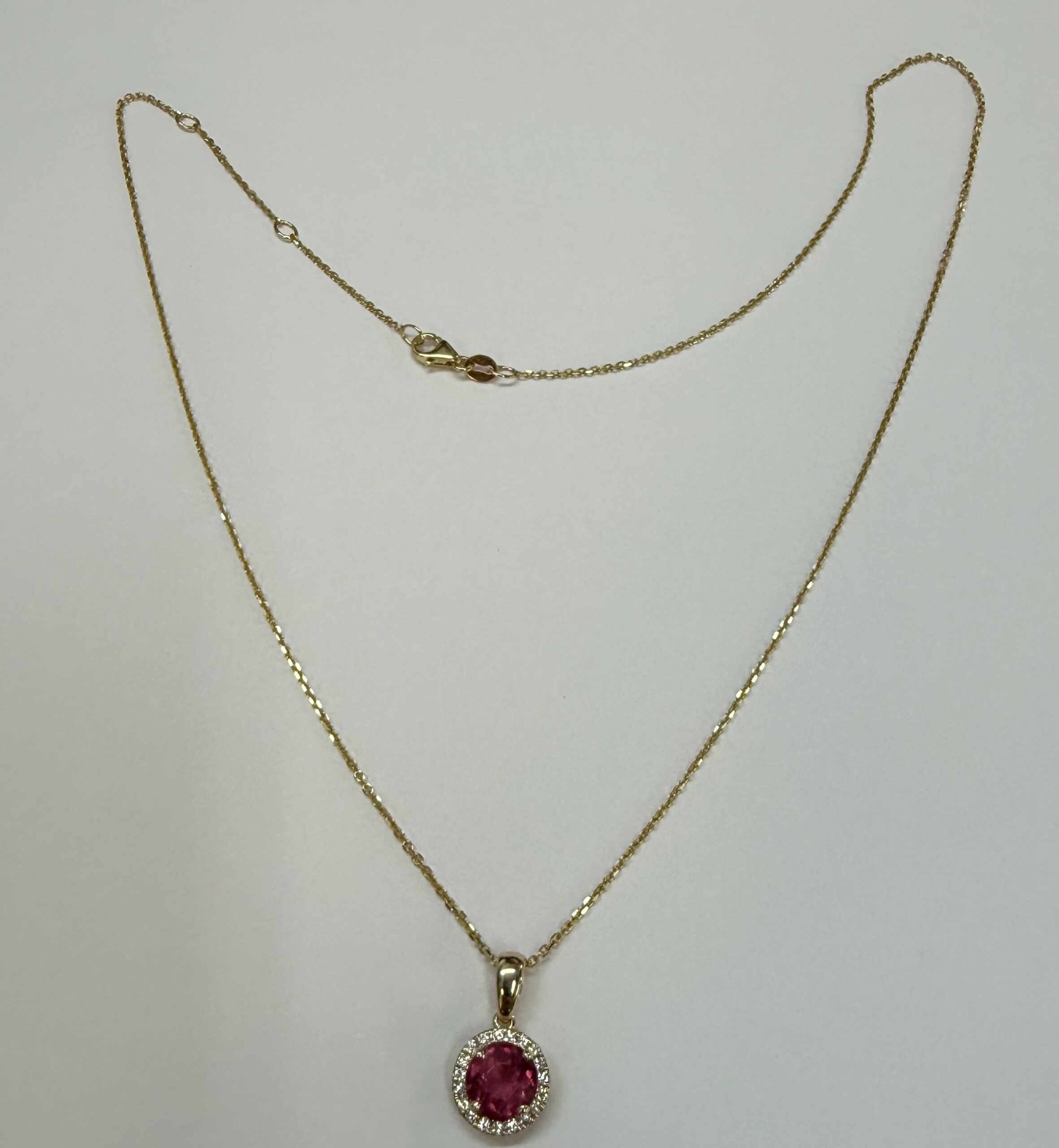 14k Yellow Gold Genuine Pink Tourmaline & Diamond Halo Pendant - Image 9