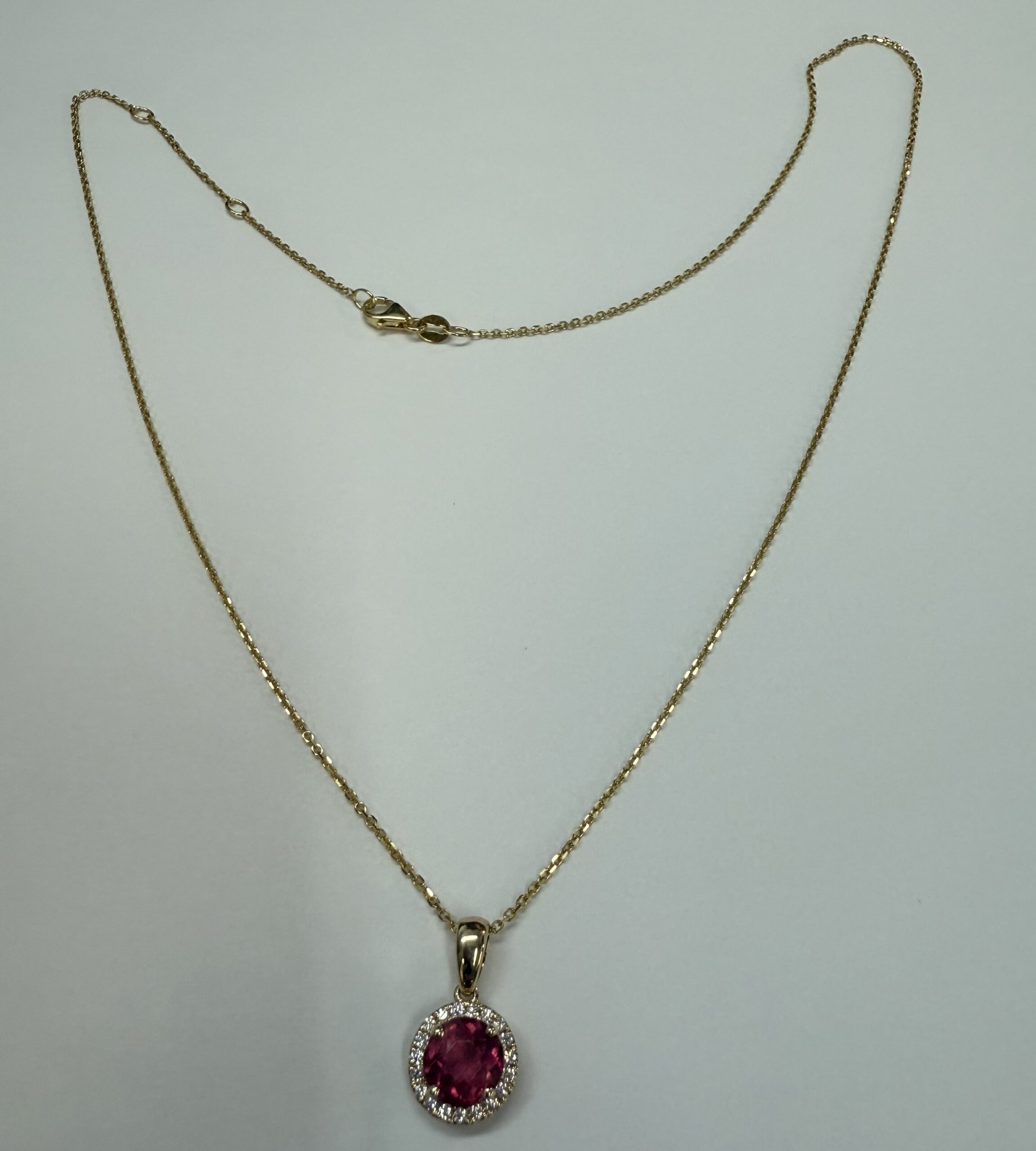 14k Yellow Gold Genuine Pink Tourmaline & Diamond Halo Pendant - Image 8