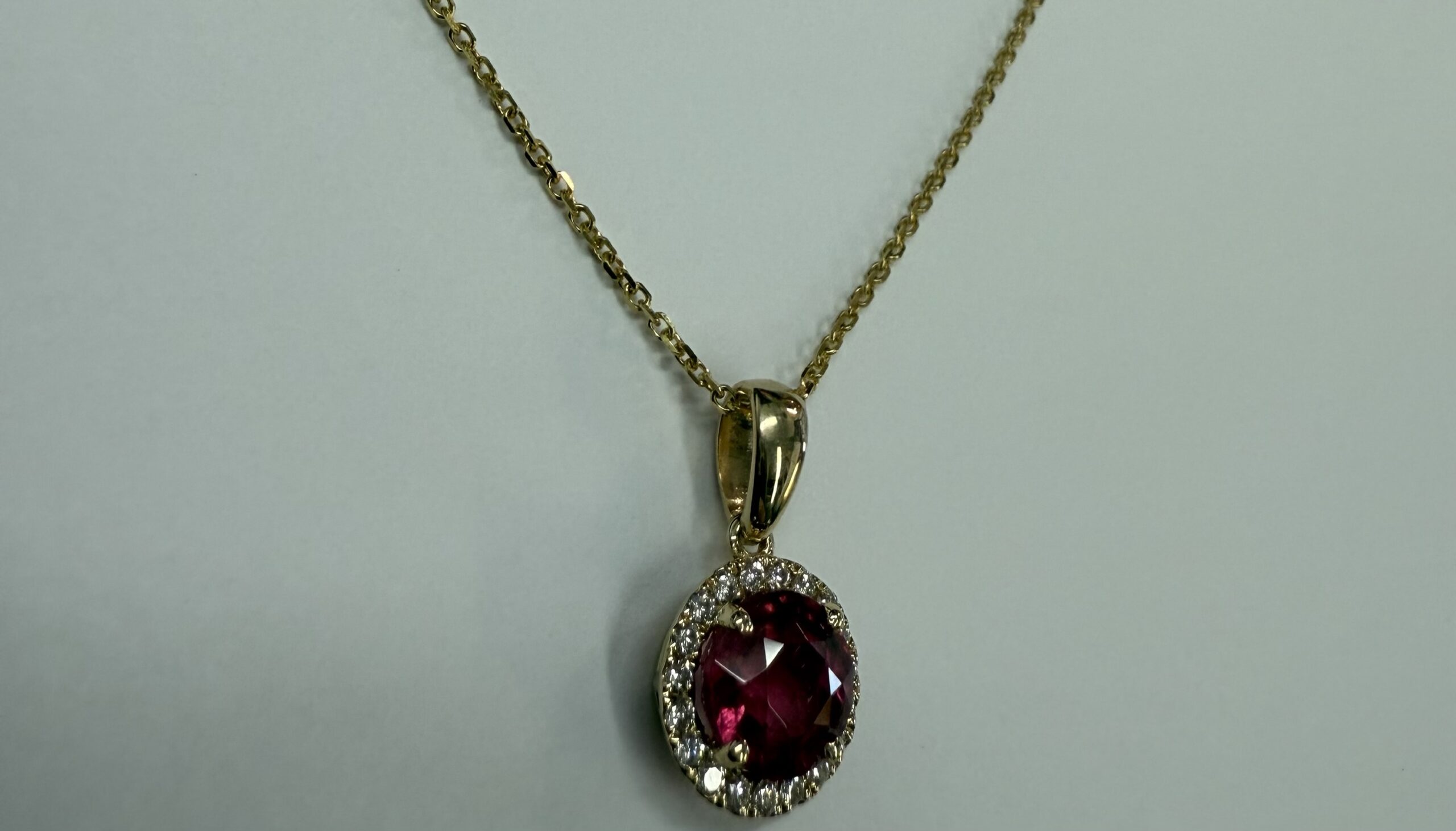 14k Yellow Gold Genuine Pink Tourmaline & Diamond Halo Pendant - Image 7