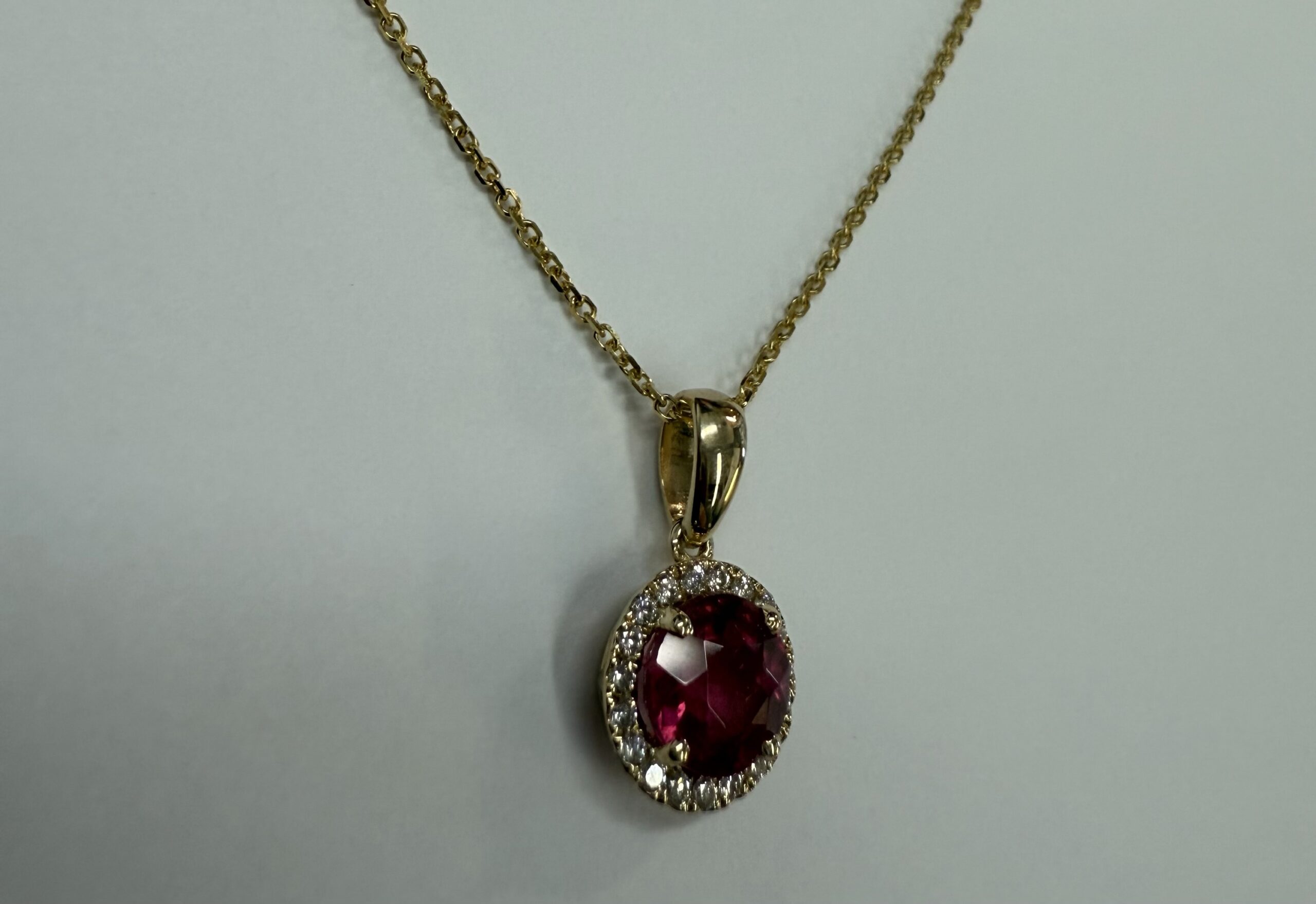 14k Yellow Gold Genuine Pink Tourmaline & Diamond Halo Pendant - Image 6