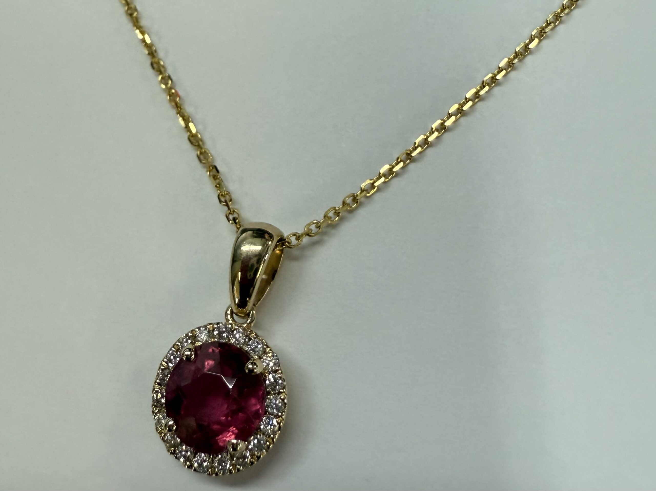 14k Yellow Gold Genuine Pink Tourmaline & Diamond Halo Pendant - Image 5