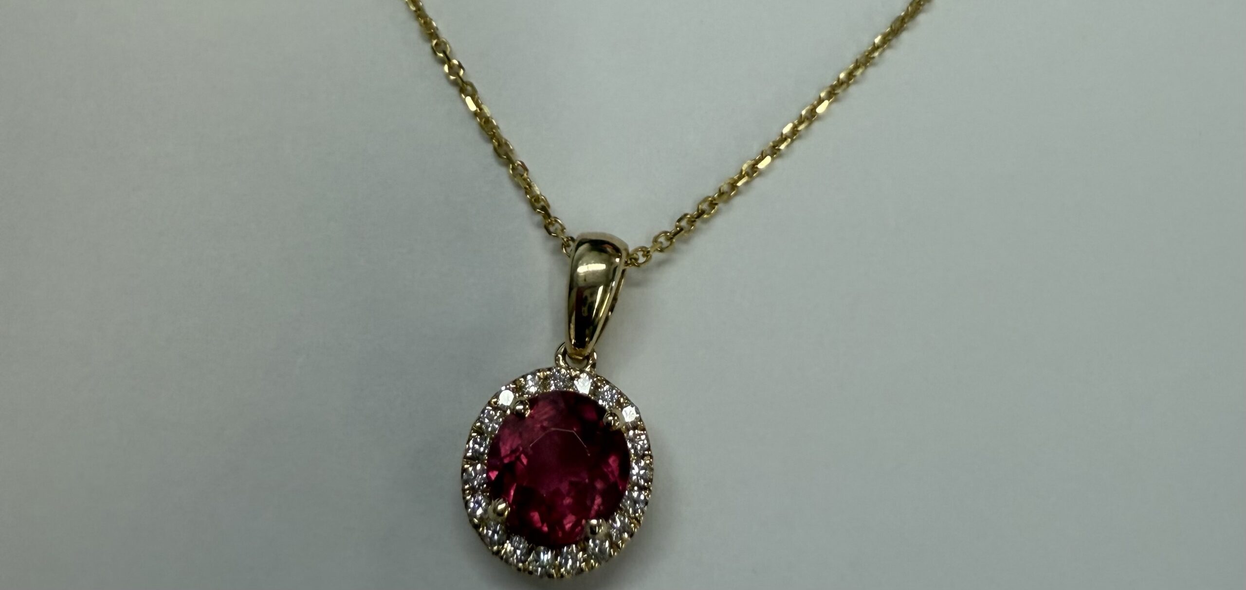 14k Yellow Gold Genuine Pink Tourmaline & Diamond Halo Pendant - Image 4