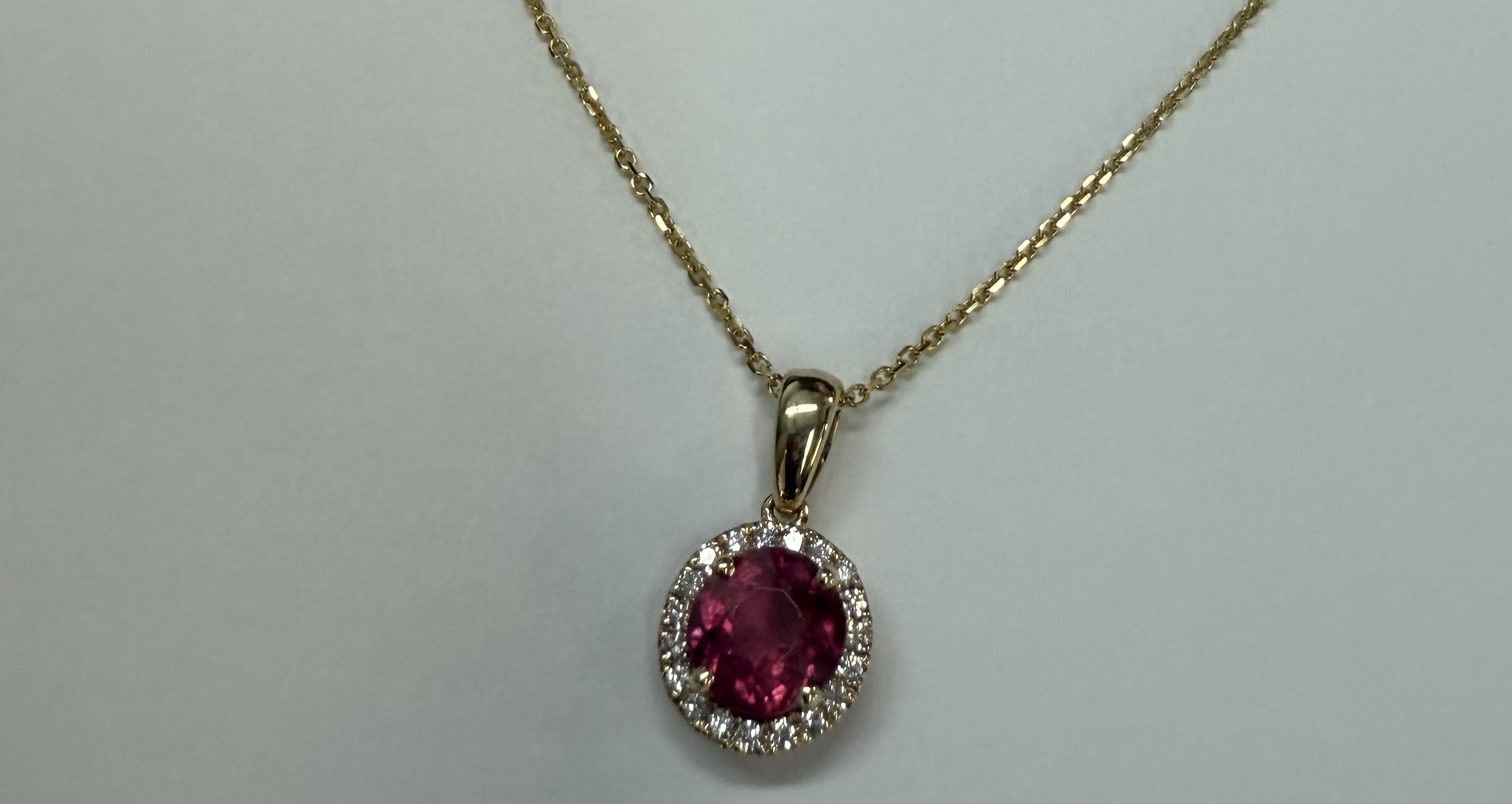 14k Yellow Gold Genuine Pink Tourmaline & Diamond Halo Pendant - Image 3