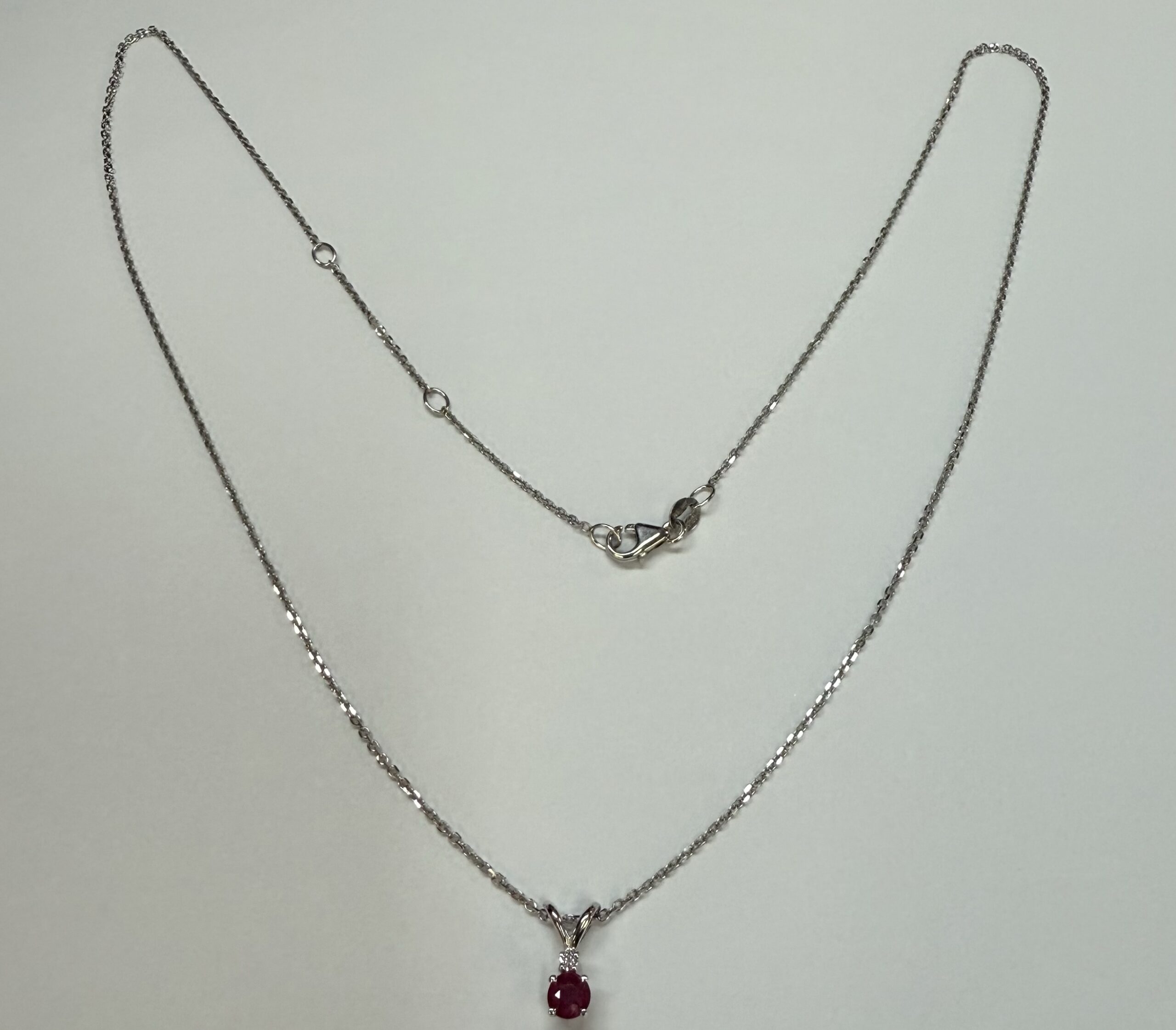 14k White Gold Genuine .30 Cttw Ruby & Diamond Pendant - Image 2
