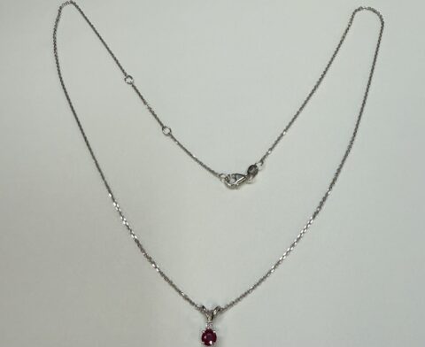 14k White Gold Genuine .30 Cttw Ruby & Diamond Pendant