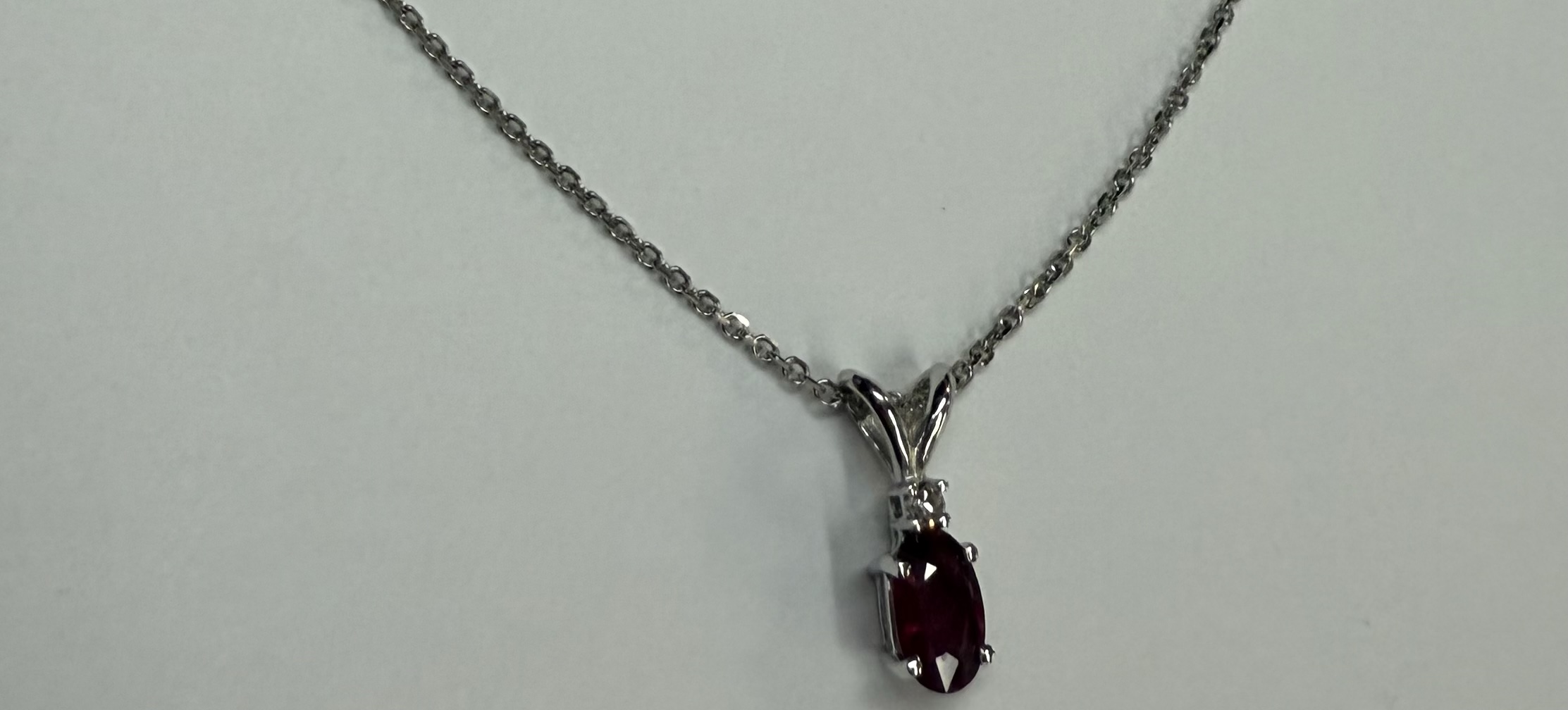 14k White Gold Genuine .53 Carat Ruby & Diamond Pendant - Image 2