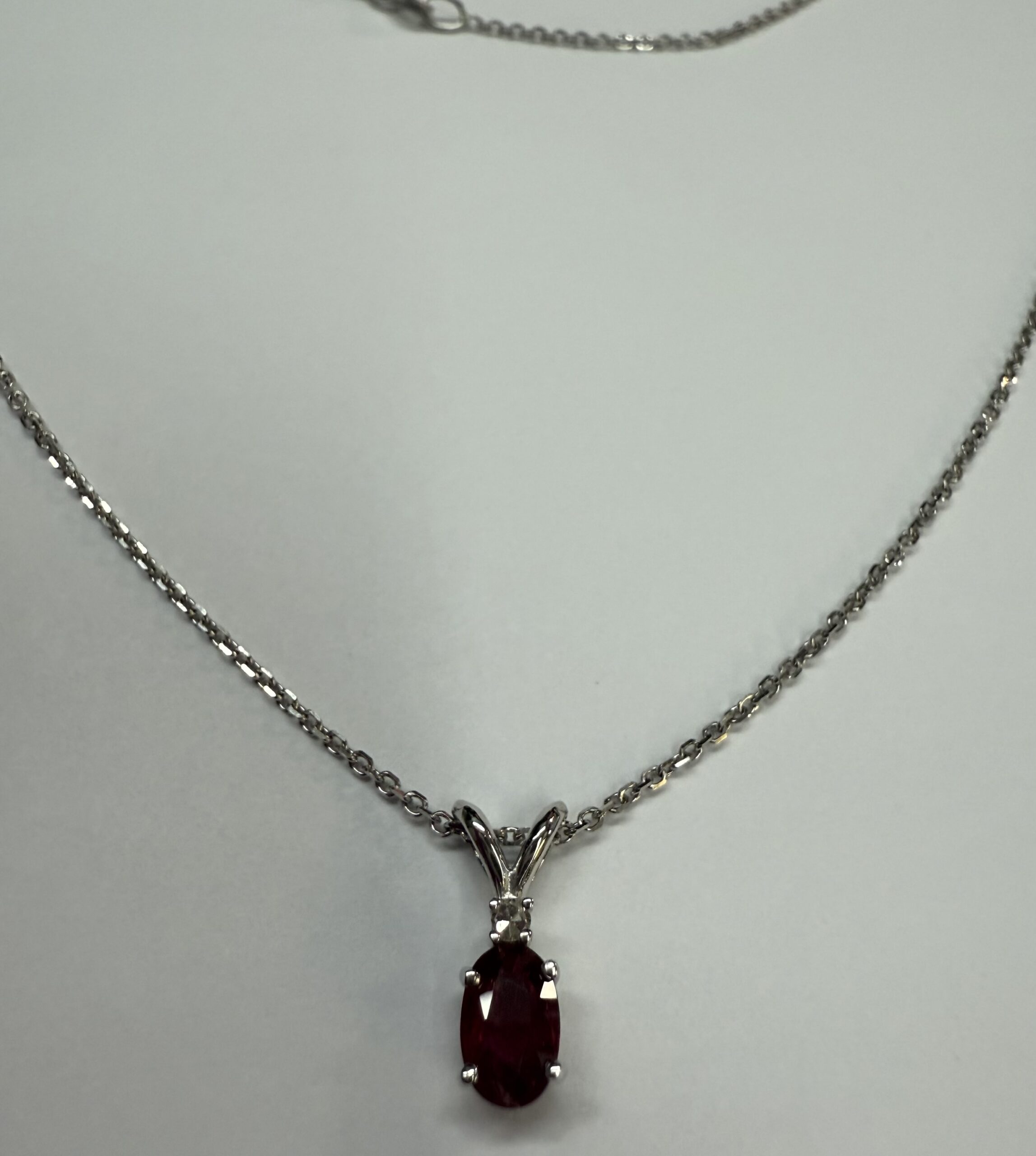 14k White Gold Genuine .53 Carat Ruby & Diamond Pendant - Image 4