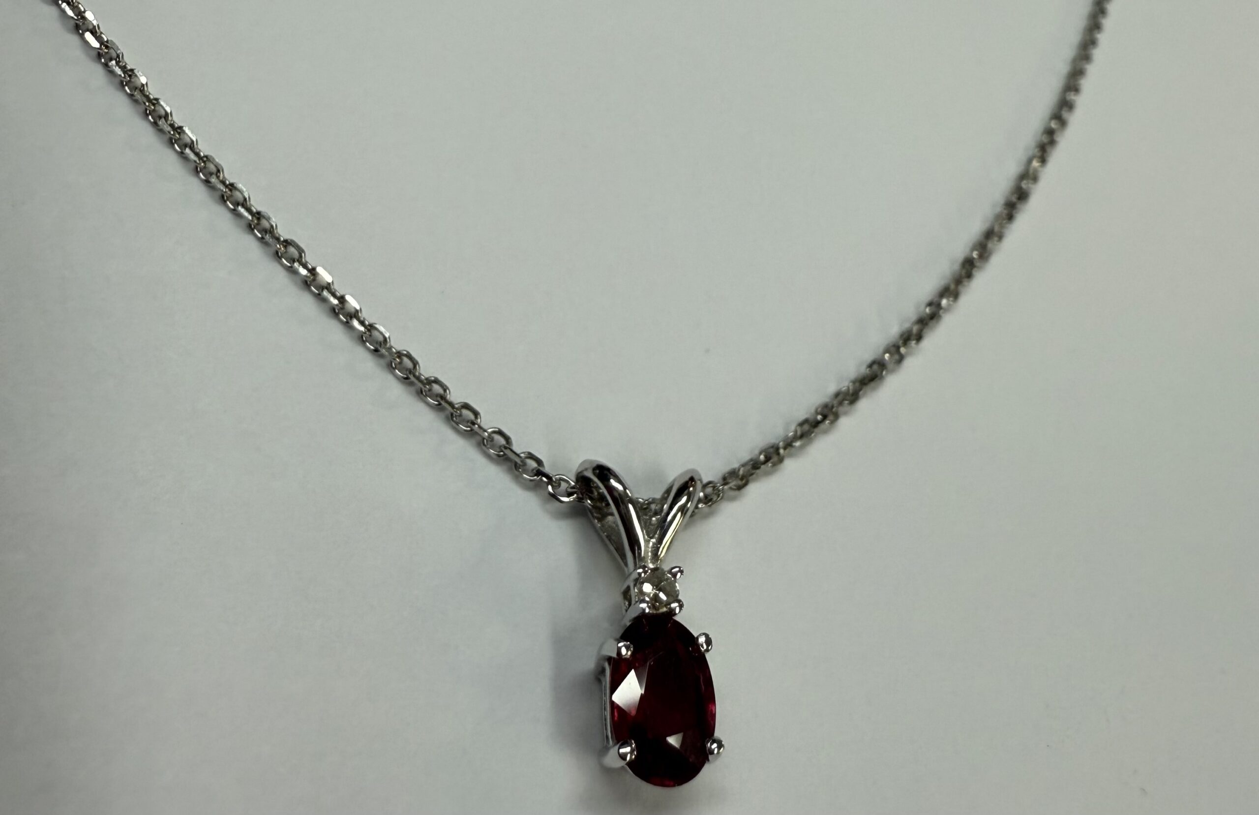 14k White Gold Genuine .53 Carat Ruby & Diamond Pendant - Image 5