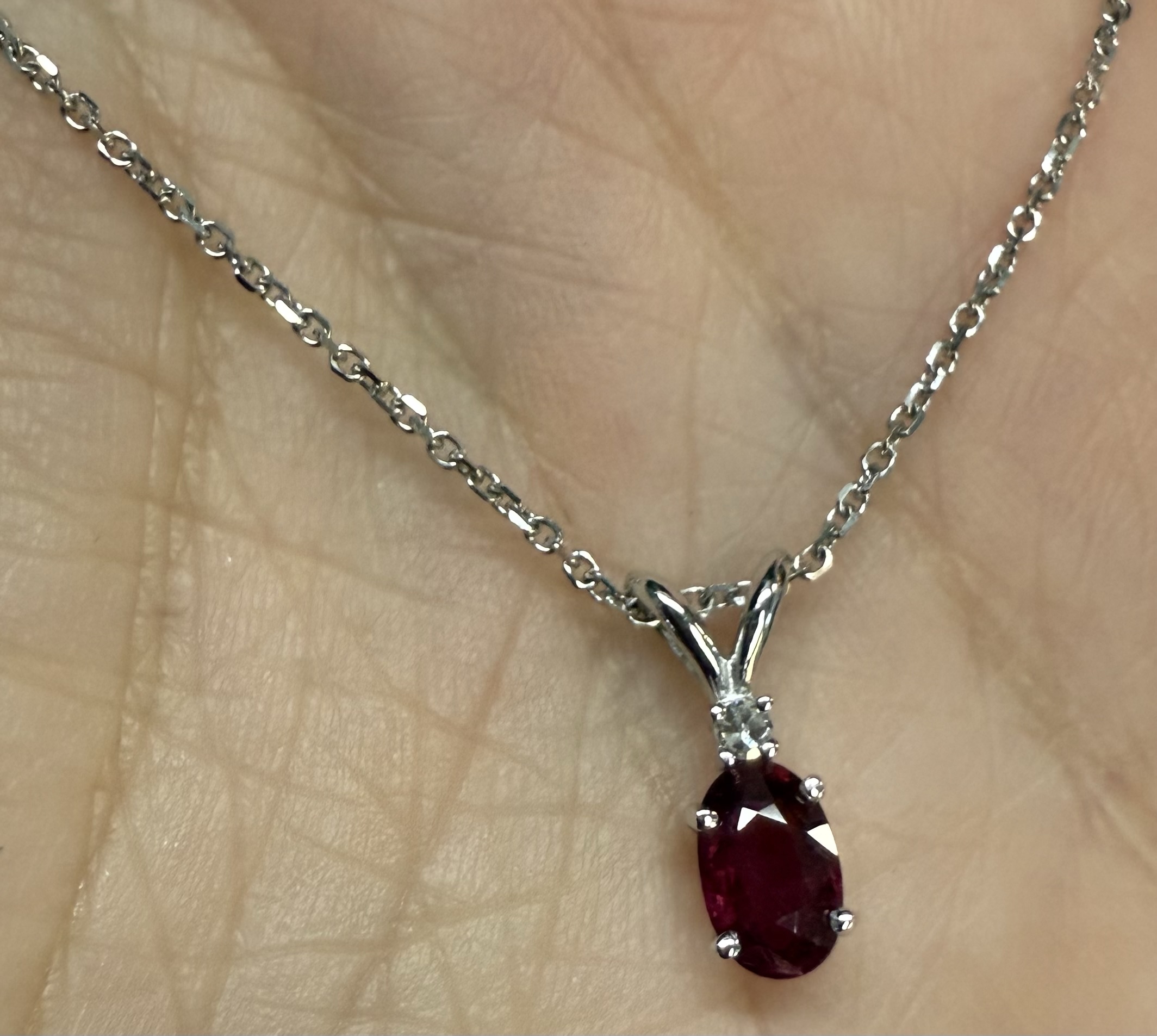 14k White Gold Genuine .53 Carat Ruby & Diamond Pendant - Image 9