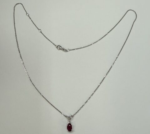 14k White Gold Genuine .53 Carat Ruby & Diamond Pendant
