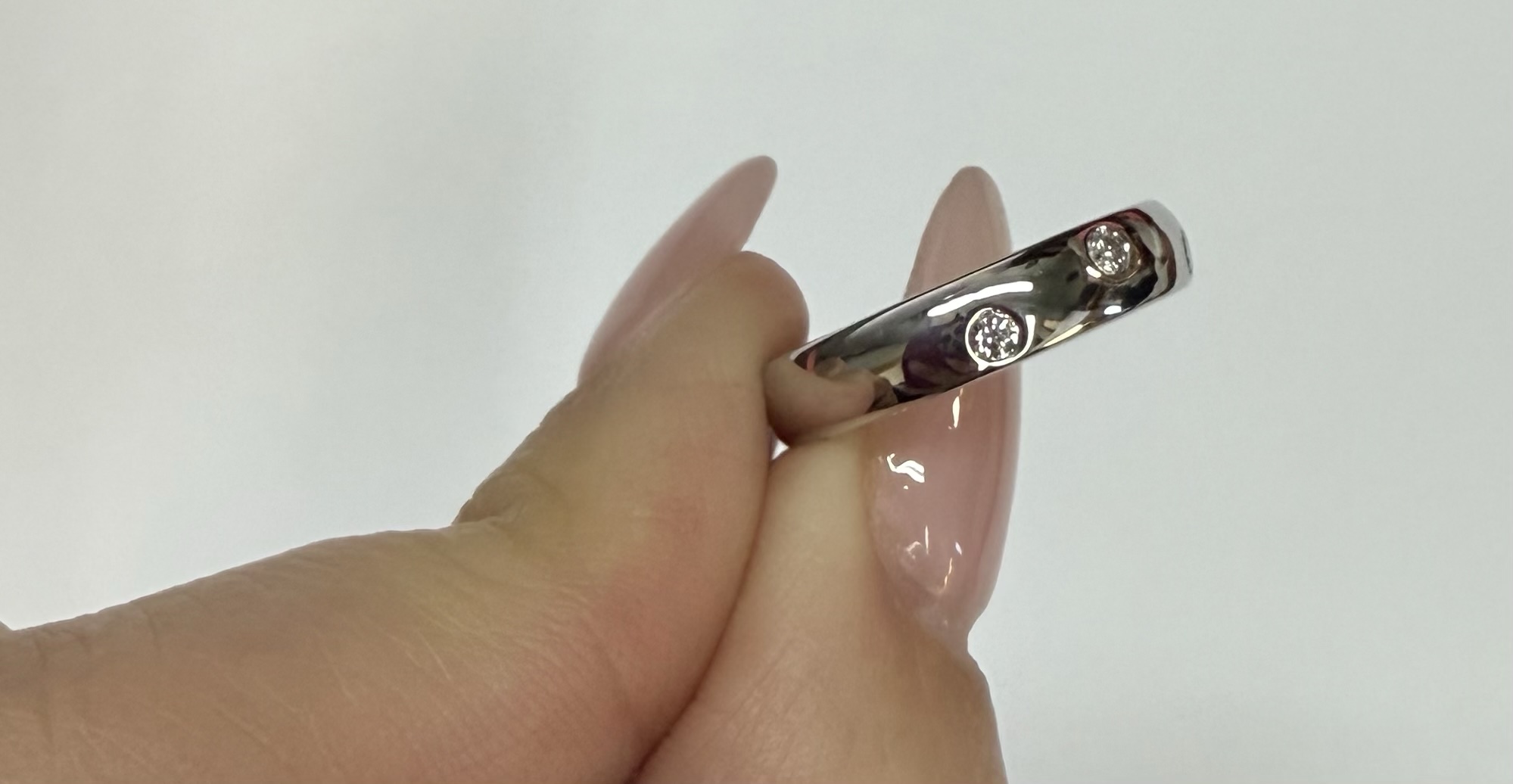 14k White Gold Genuine .18 Cttw Round Brilliant Cut Diamond Scattered Band - Image 2