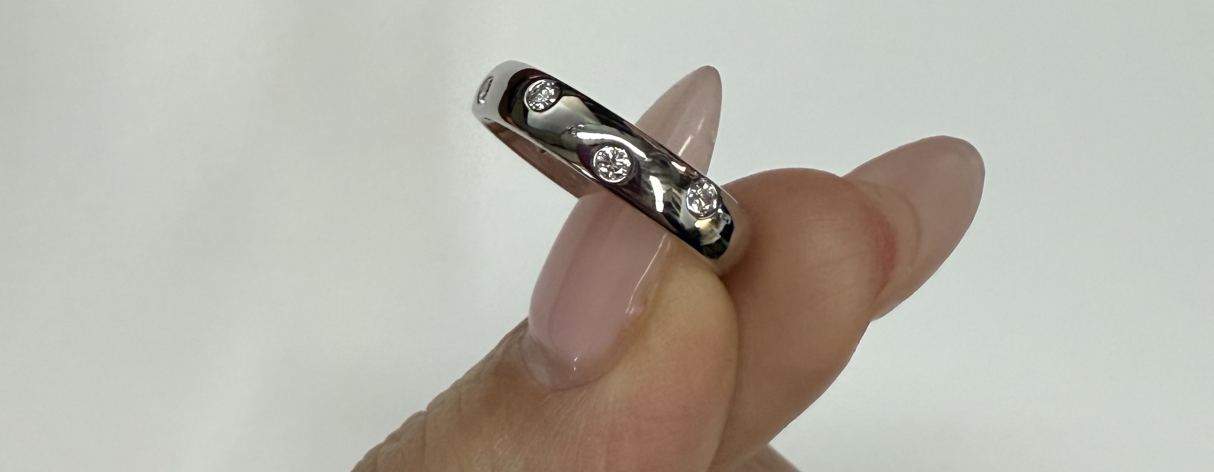 14k White Gold Genuine .18 Cttw Round Brilliant Cut Diamond Scattered Band - Image 4