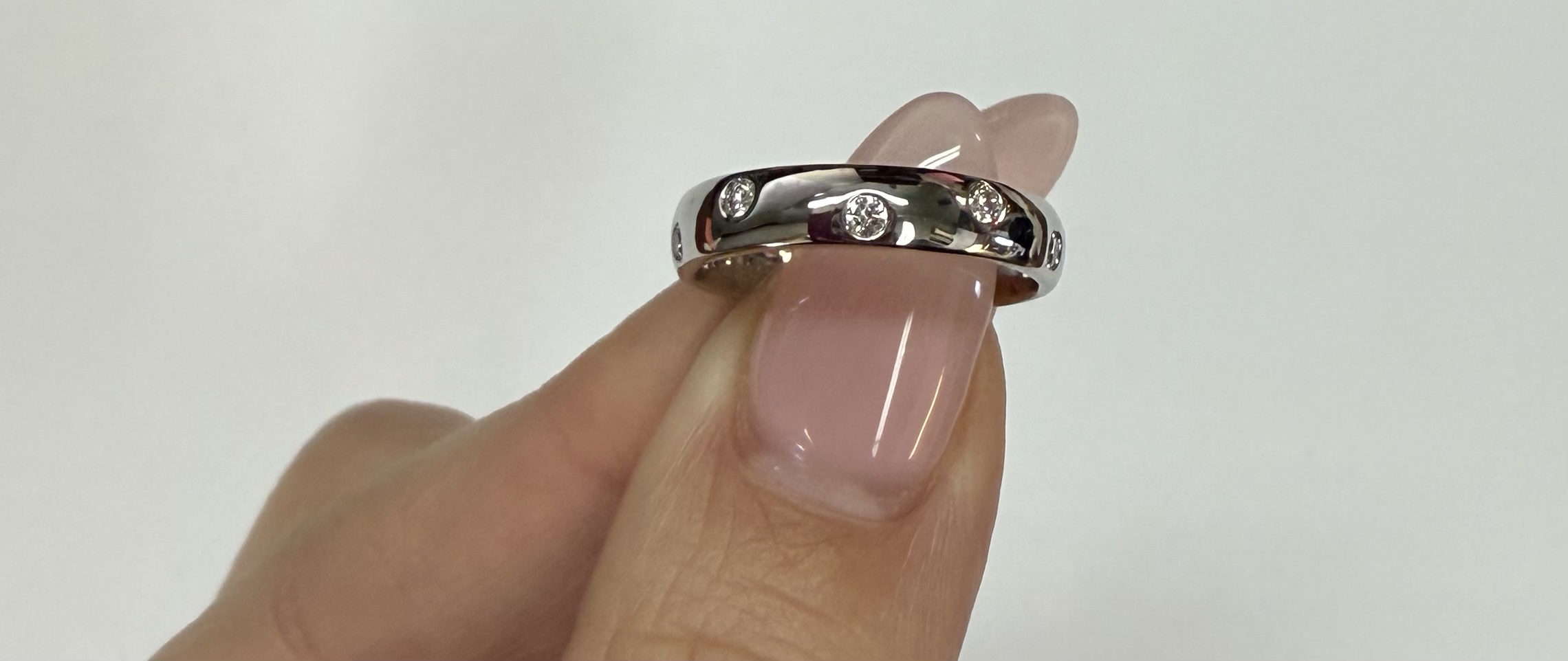 14k White Gold Genuine .18 Cttw Round Brilliant Cut Diamond Scattered Band - Image 6