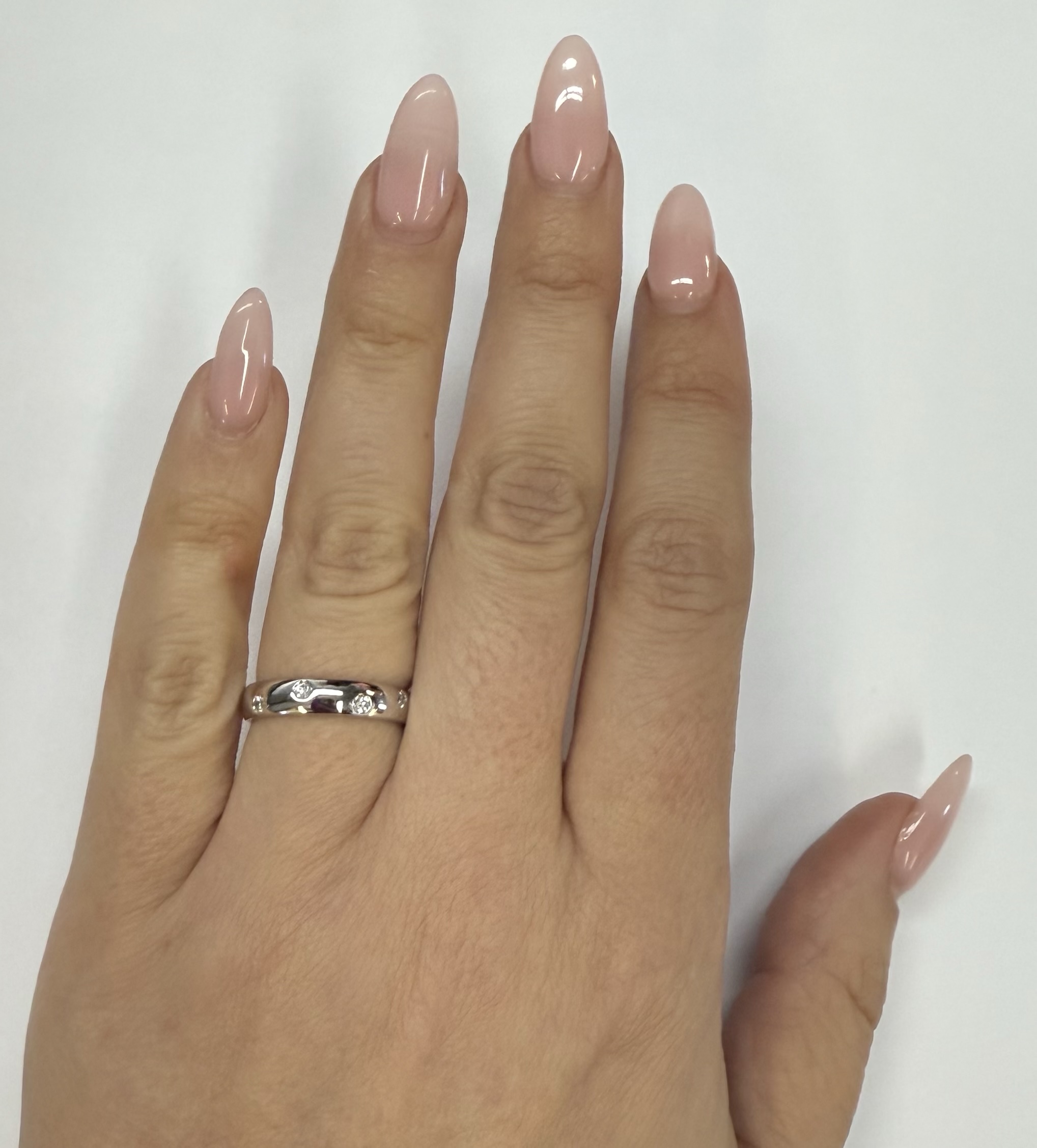 14k White Gold Genuine .18 Cttw Round Brilliant Cut Diamond Scattered Band - Image 17