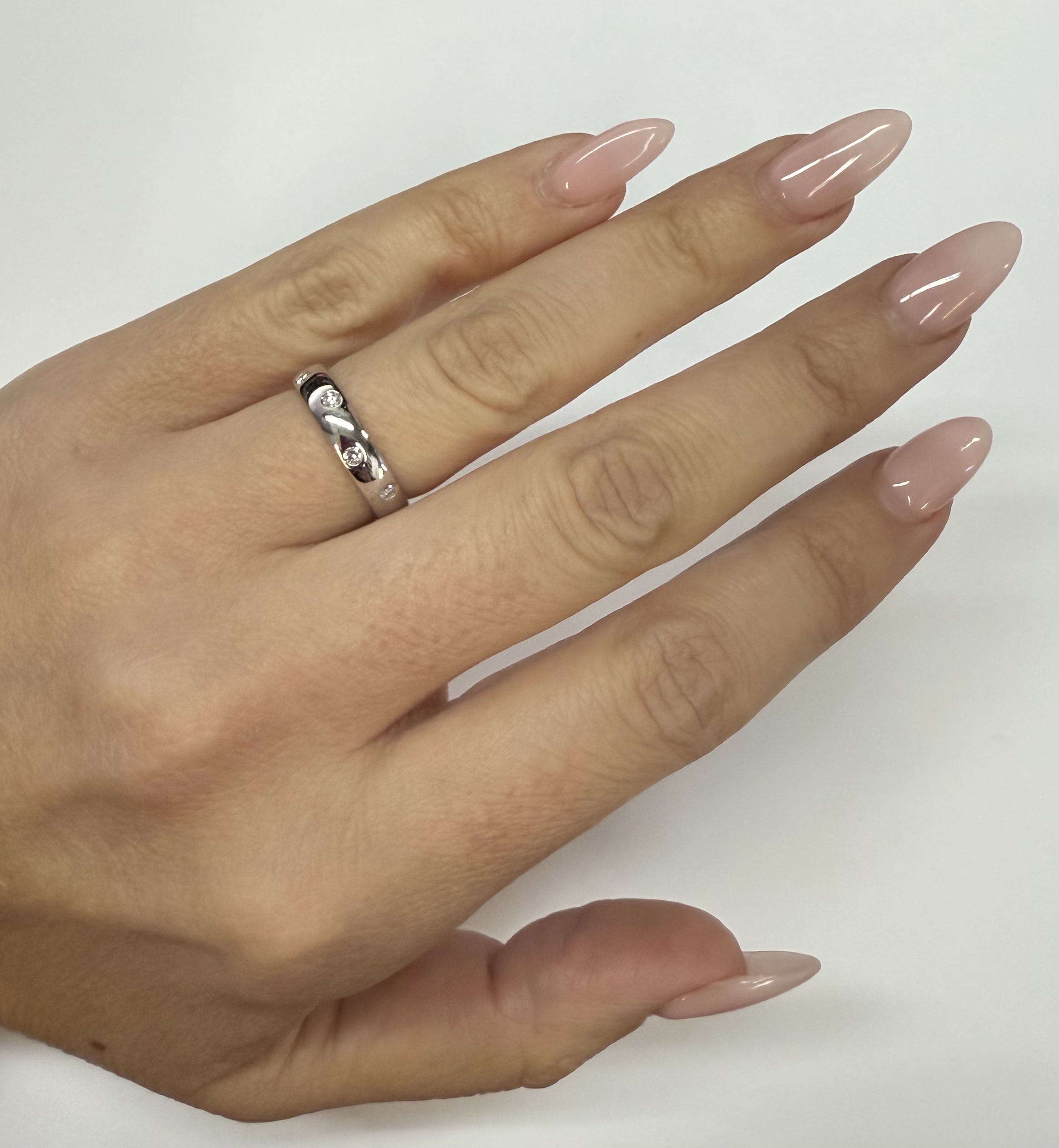 14k White Gold Genuine .18 Cttw Round Brilliant Cut Diamond Scattered Band - Image 18