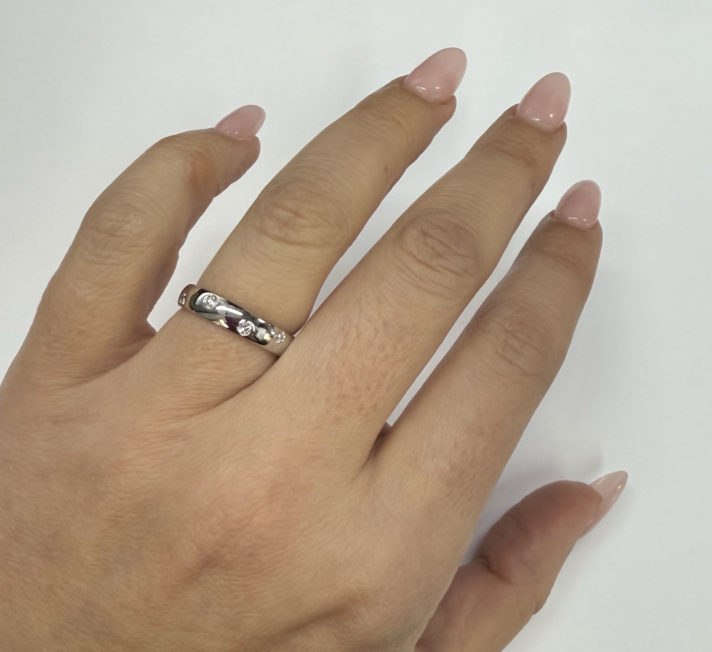 14k White Gold Genuine .18 Cttw Round Brilliant Cut Diamond Scattered Band - Image 23