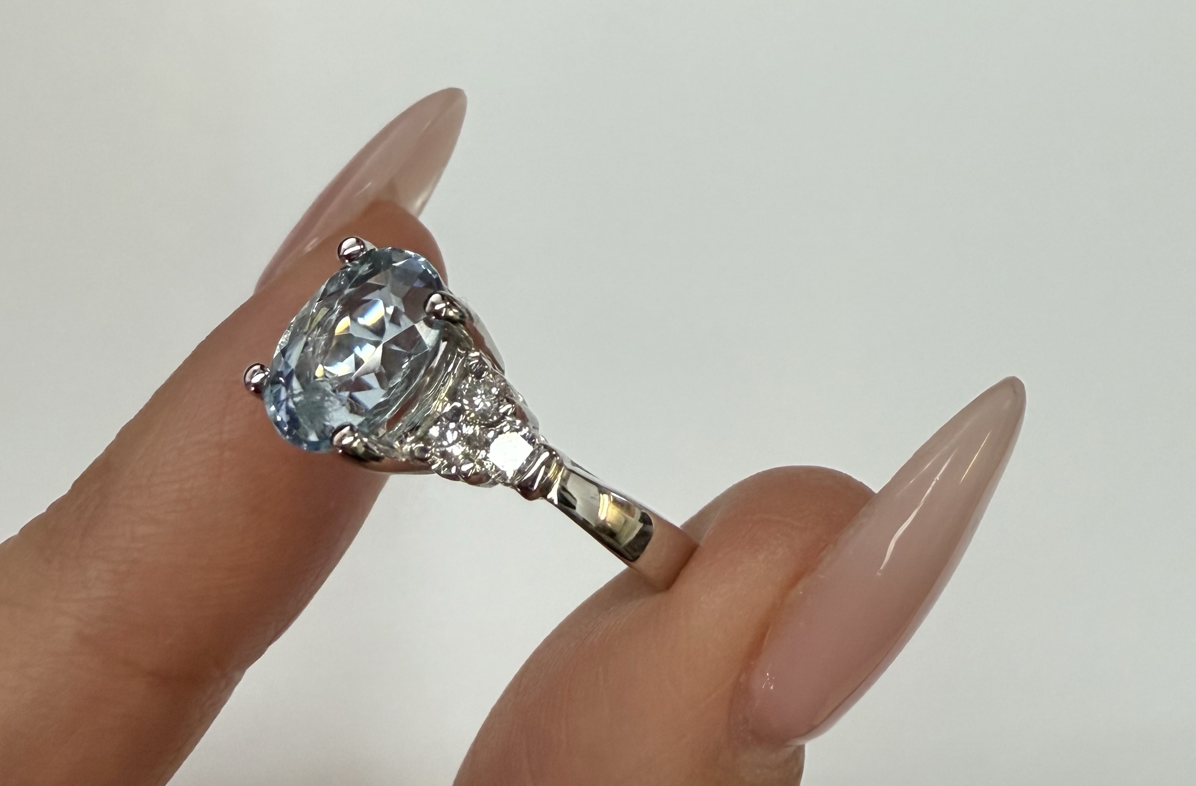 14k White Gold Genuine 1.84 Cttw Aquamarine & .28 Cttw Genuine Round Brilliant Cut Diamond Ring - Image 8