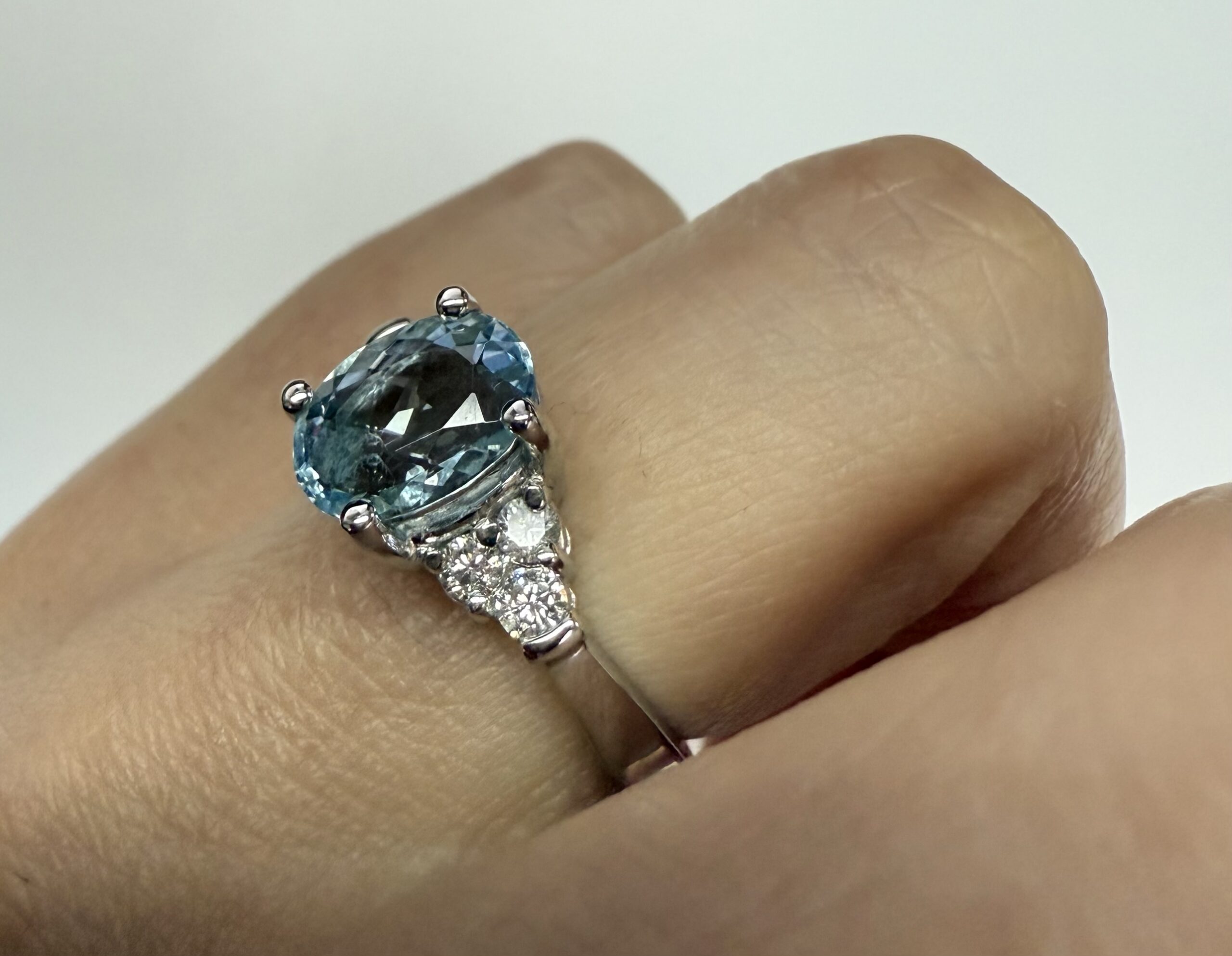 14k White Gold Genuine 1.84 Cttw Aquamarine & .28 Cttw Genuine Round Brilliant Cut Diamond Ring - Image 6