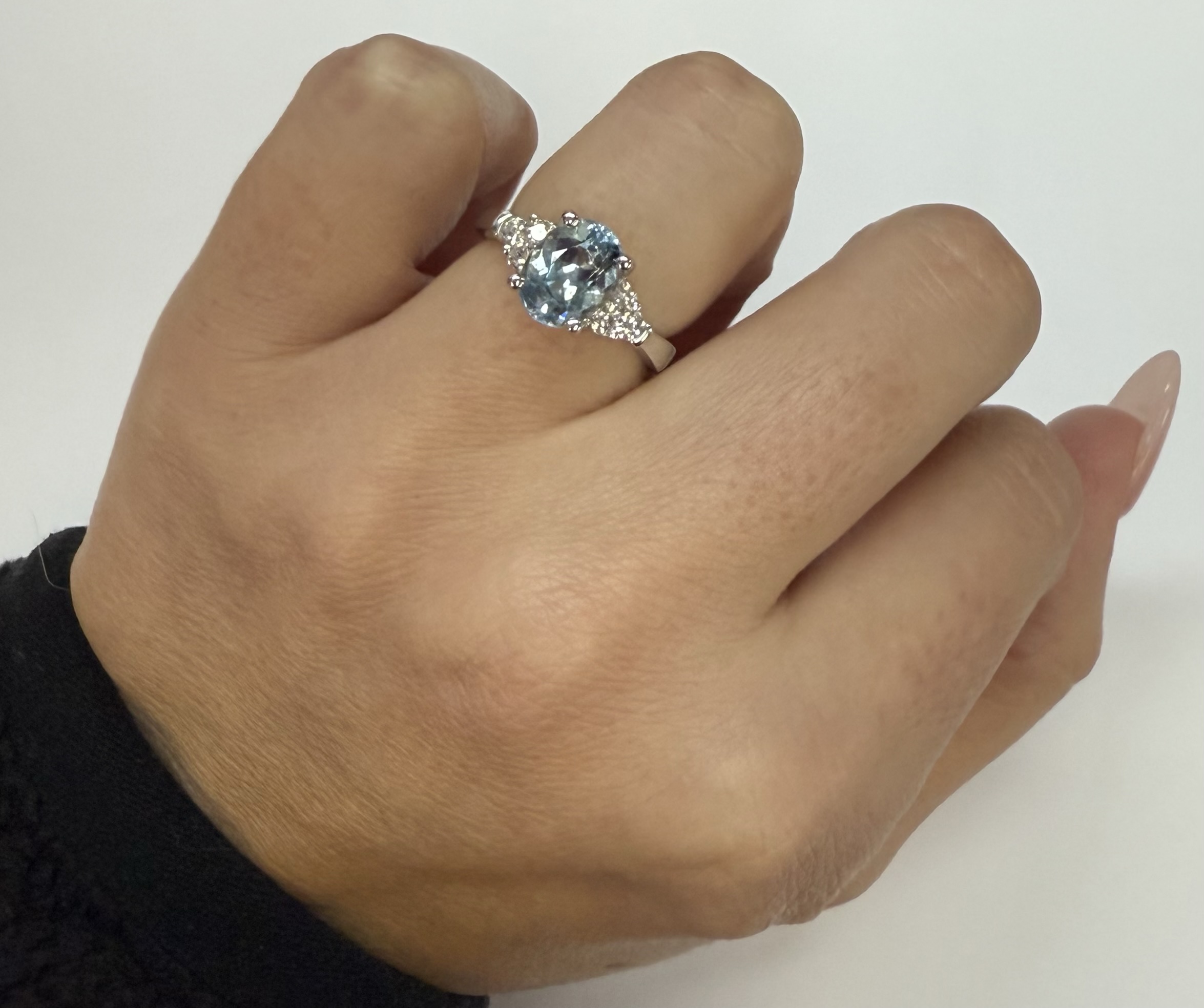 14k White Gold Genuine 1.84 Cttw Aquamarine & .28 Cttw Genuine Round Brilliant Cut Diamond Ring - Image 5