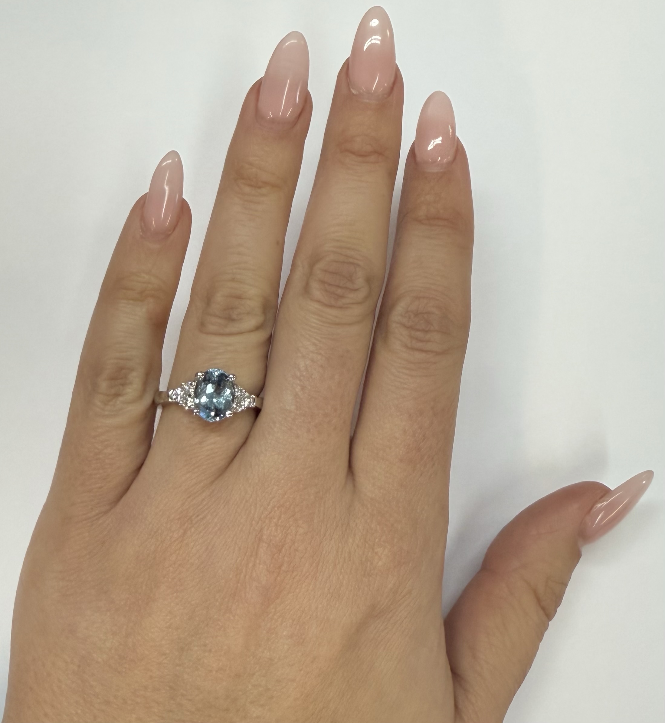 14k White Gold Genuine 1.84 Cttw Aquamarine & .28 Cttw Genuine Round Brilliant Cut Diamond Ring - Image 4