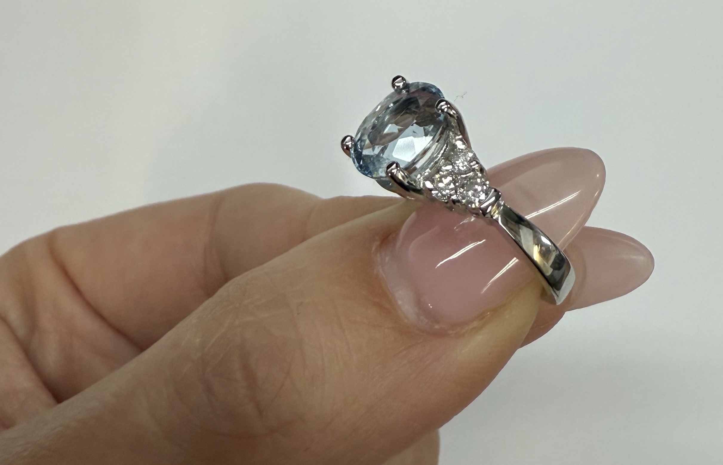 14k White Gold Genuine 1.84 Cttw Aquamarine & .28 Cttw Genuine Round Brilliant Cut Diamond Ring - Image 3