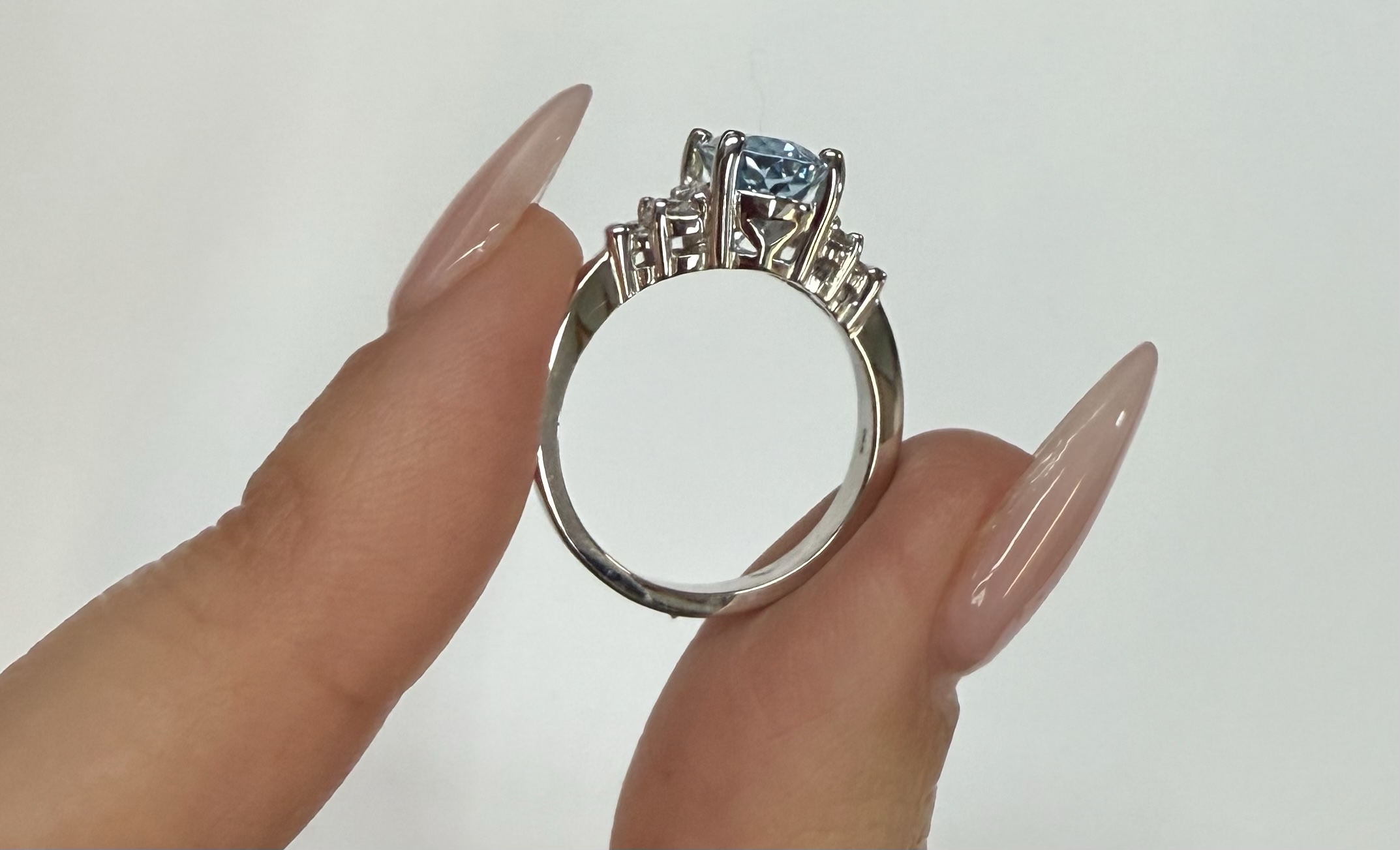 14k White Gold Genuine 1.84 Cttw Aquamarine & .28 Cttw Genuine Round Brilliant Cut Diamond Ring - Image 19
