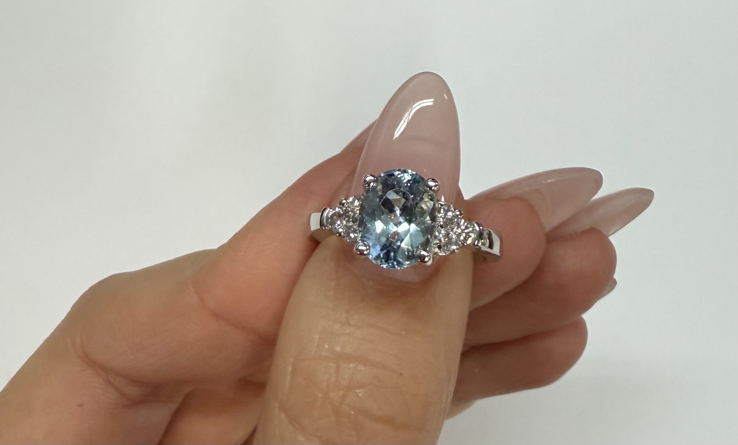 14k White Gold Genuine 1.84 Cttw Aquamarine & .28 Cttw Genuine Round Brilliant Cut Diamond Ring