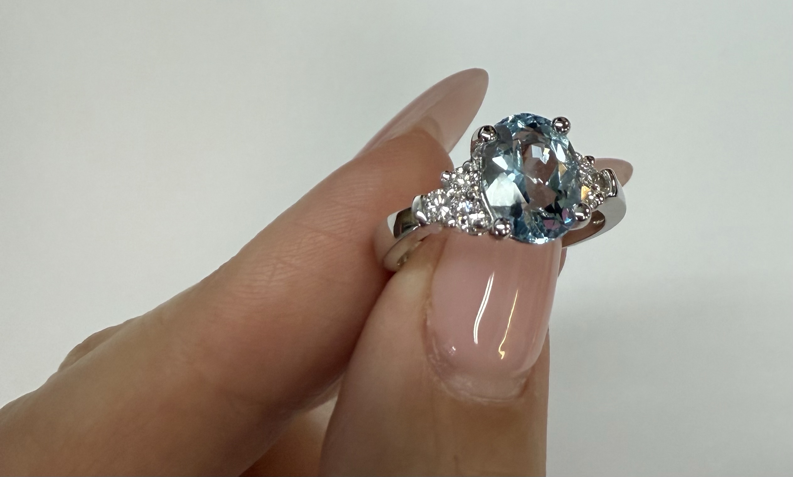 14k White Gold Genuine 1.84 Cttw Aquamarine & .28 Cttw Genuine Round Brilliant Cut Diamond Ring - Image 11