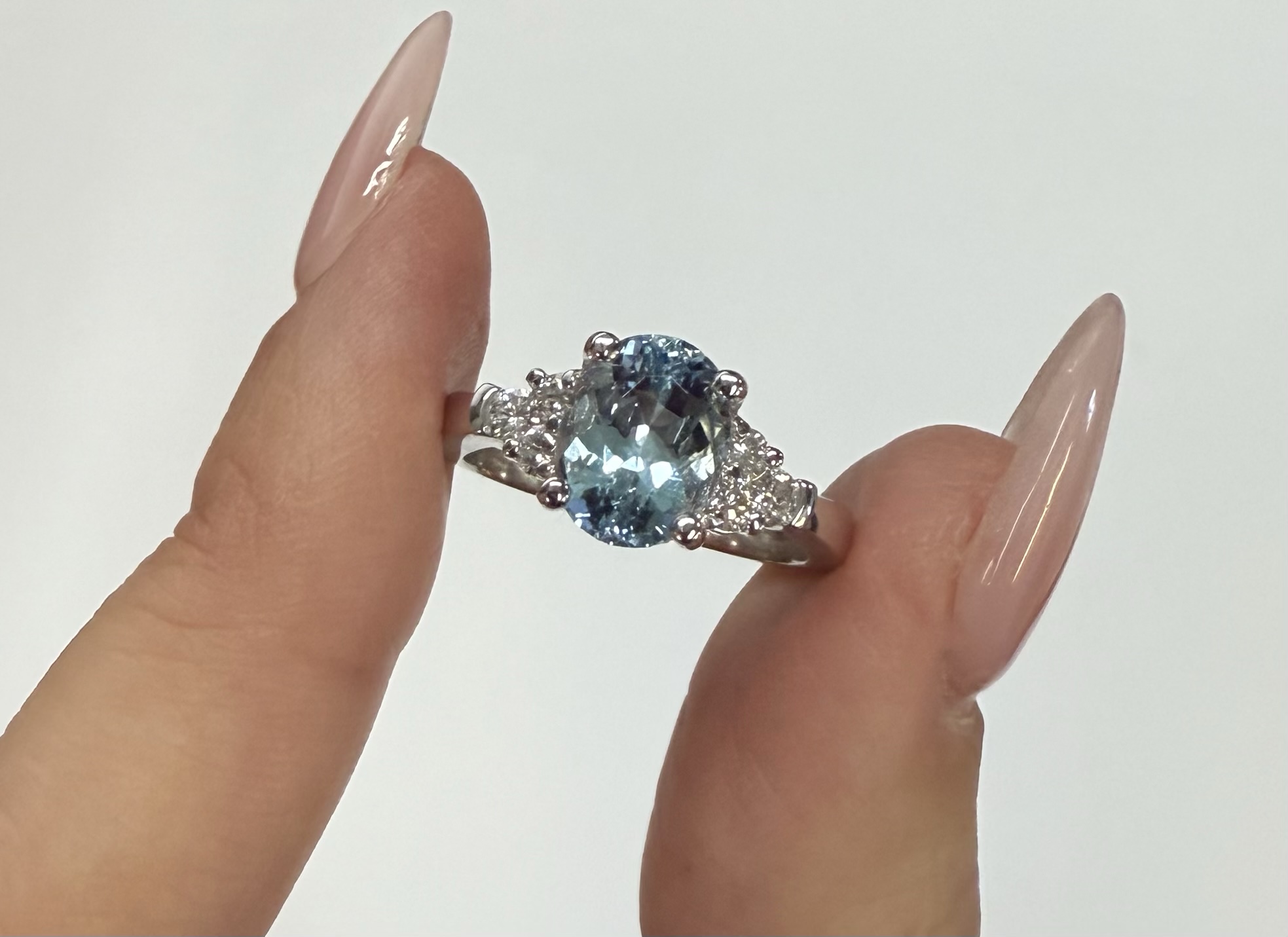 14k White Gold Genuine 1.84 Cttw Aquamarine & .28 Cttw Genuine Round Brilliant Cut Diamond Ring - Image 14