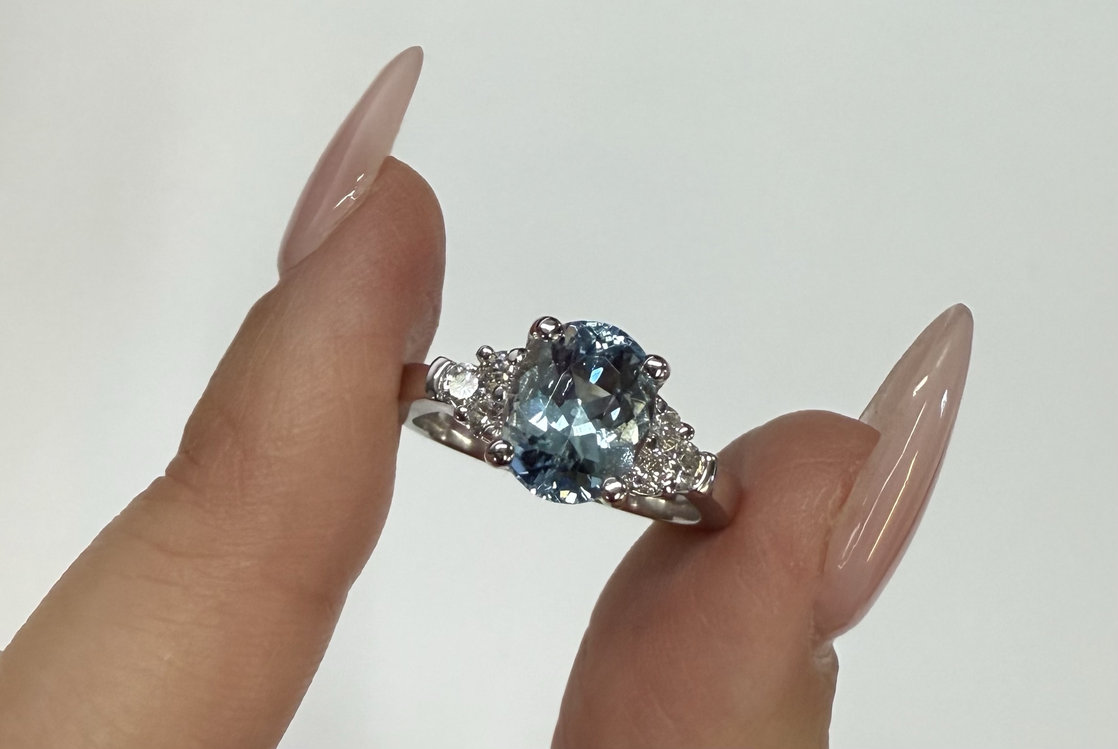 14k White Gold Genuine 1.84 Cttw Aquamarine & .28 Cttw Genuine Round Brilliant Cut Diamond Ring - Image 15