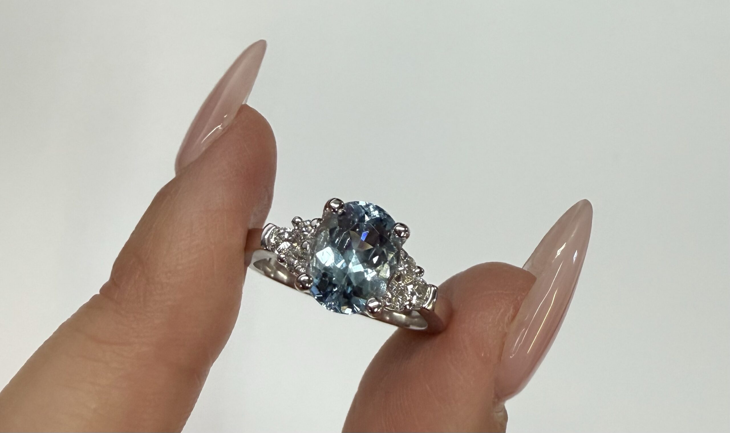 14k White Gold Genuine 1.84 Cttw Aquamarine & .28 Cttw Genuine Round Brilliant Cut Diamond Ring - Image 16