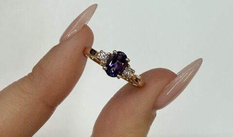 14k Yellow Gold Genuine .70 Cttw Amethyst & Diamond Ring