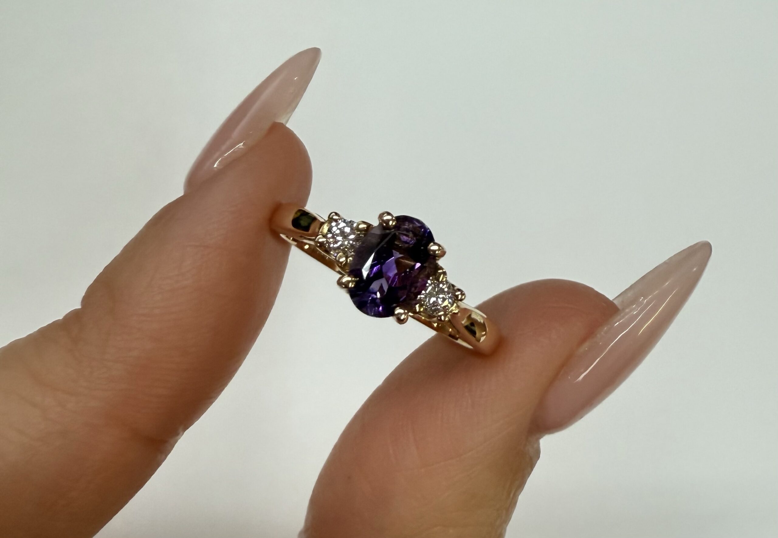 14k Yellow Gold Genuine .70 Cttw Amethyst & Diamond Ring - Image 2