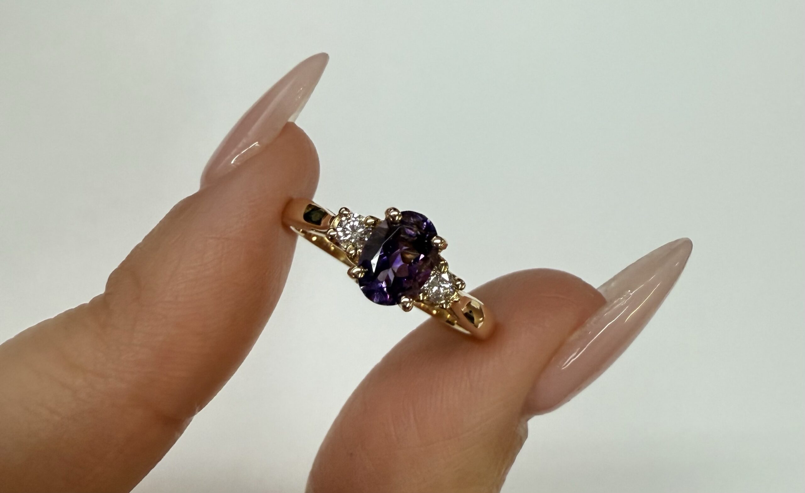 14k Yellow Gold Genuine .70 Cttw Amethyst & Diamond Ring - Image 3