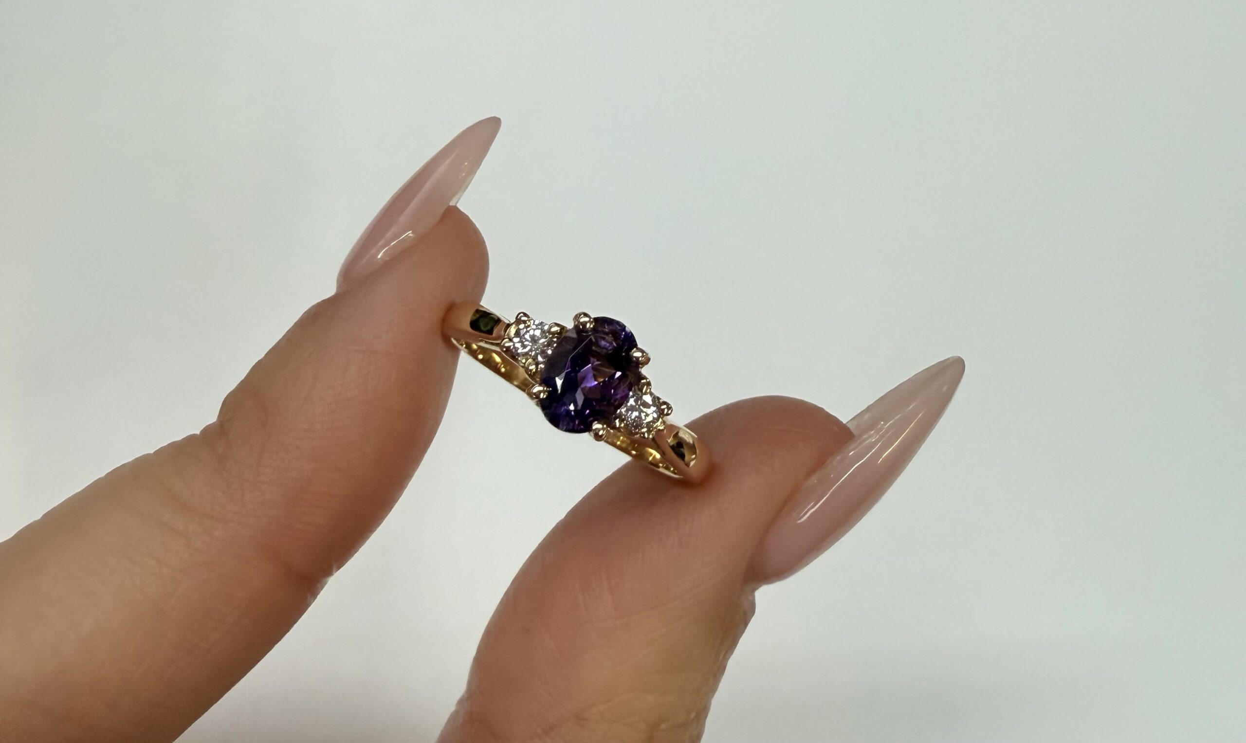14k Yellow Gold Genuine .70 Cttw Amethyst & Diamond Ring - Image 4