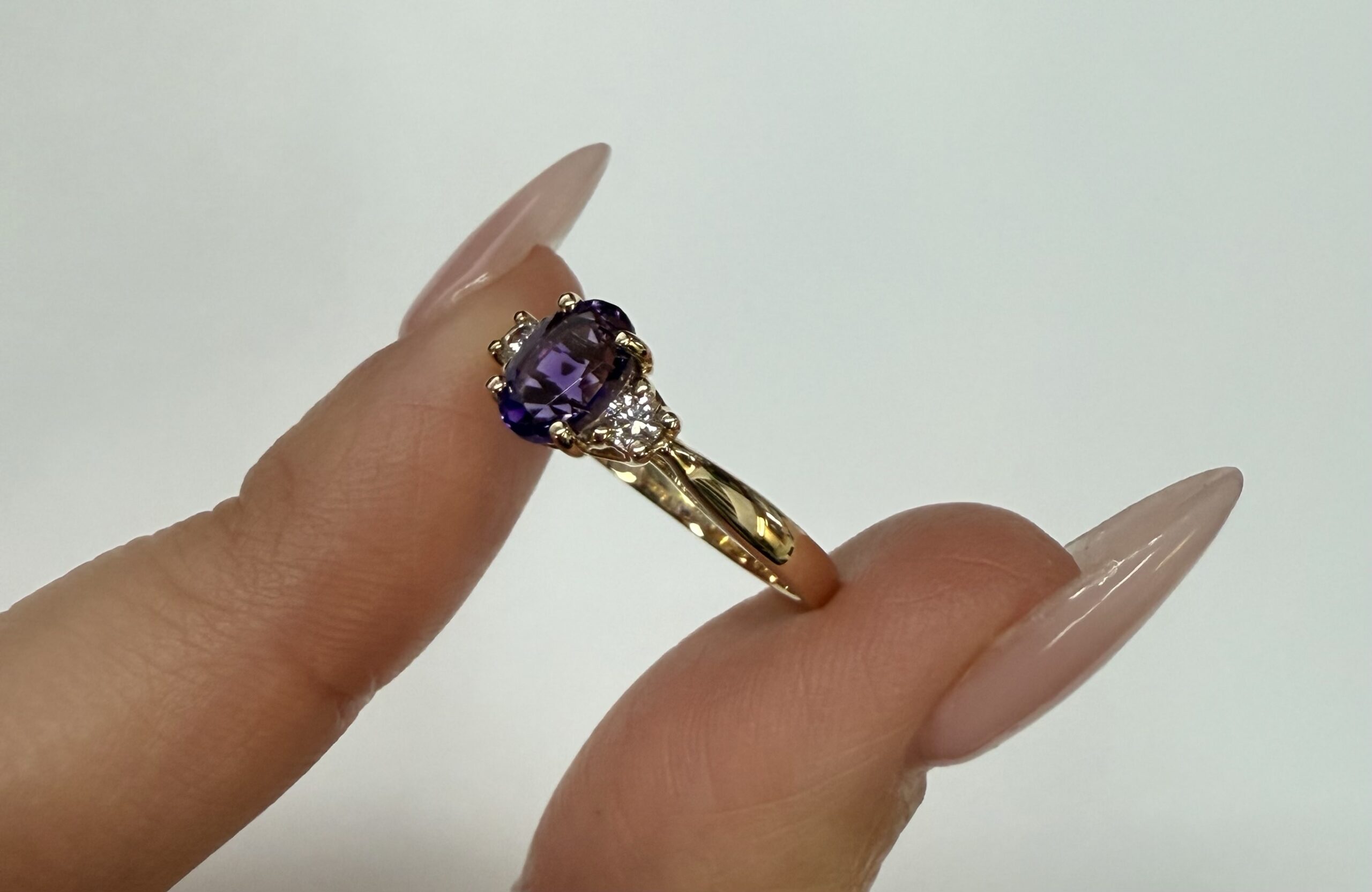 14k Yellow Gold Genuine .70 Cttw Amethyst & Diamond Ring - Image 5
