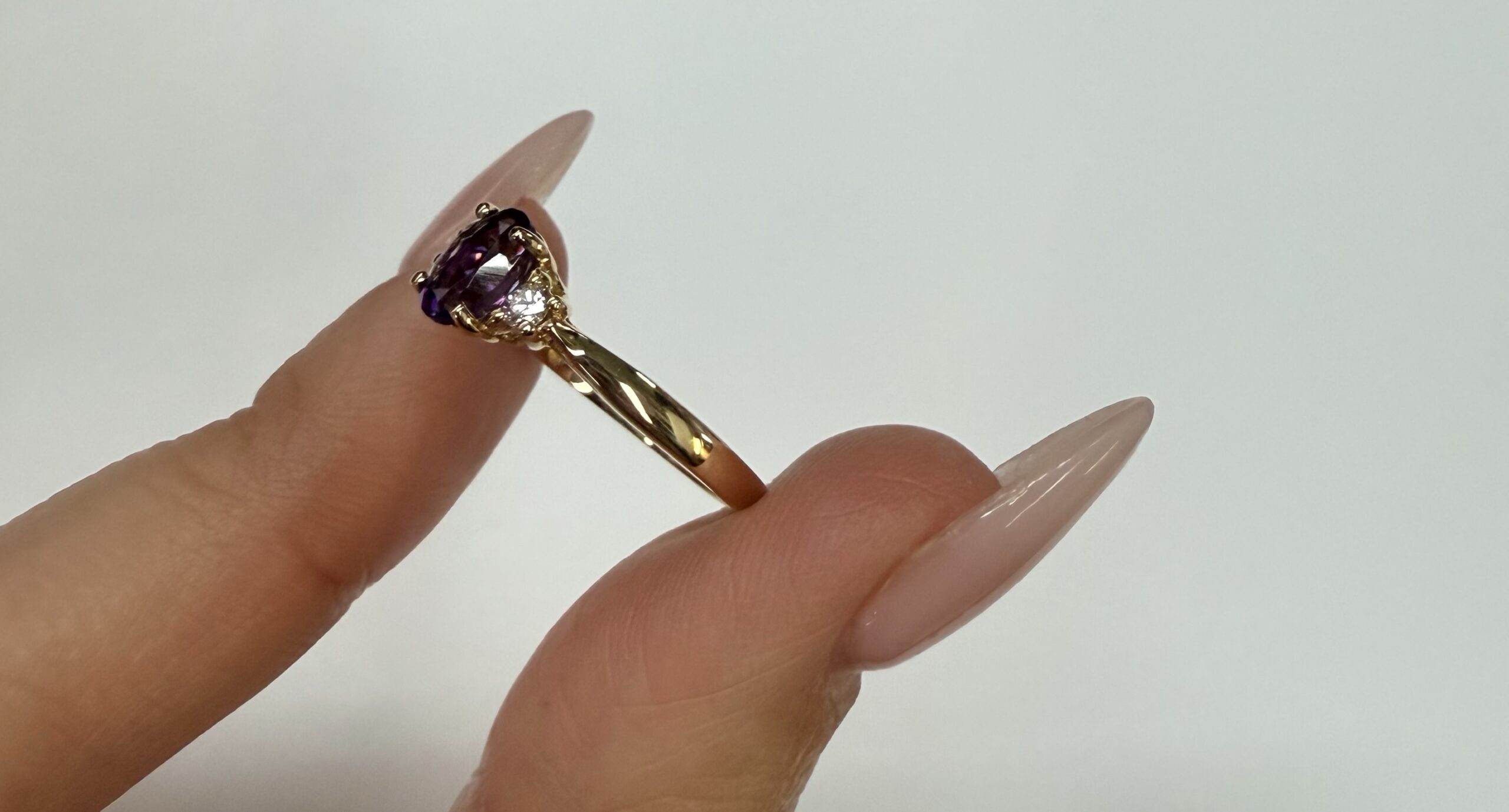 14k Yellow Gold Genuine .70 Cttw Amethyst & Diamond Ring - Image 6