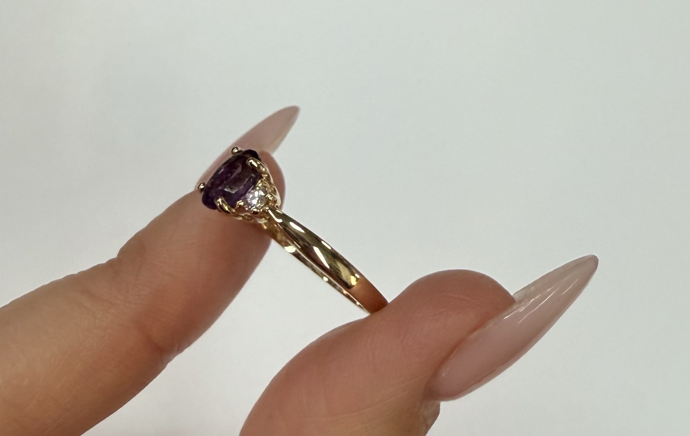 14k Yellow Gold Genuine .70 Cttw Amethyst & Diamond Ring - Image 7