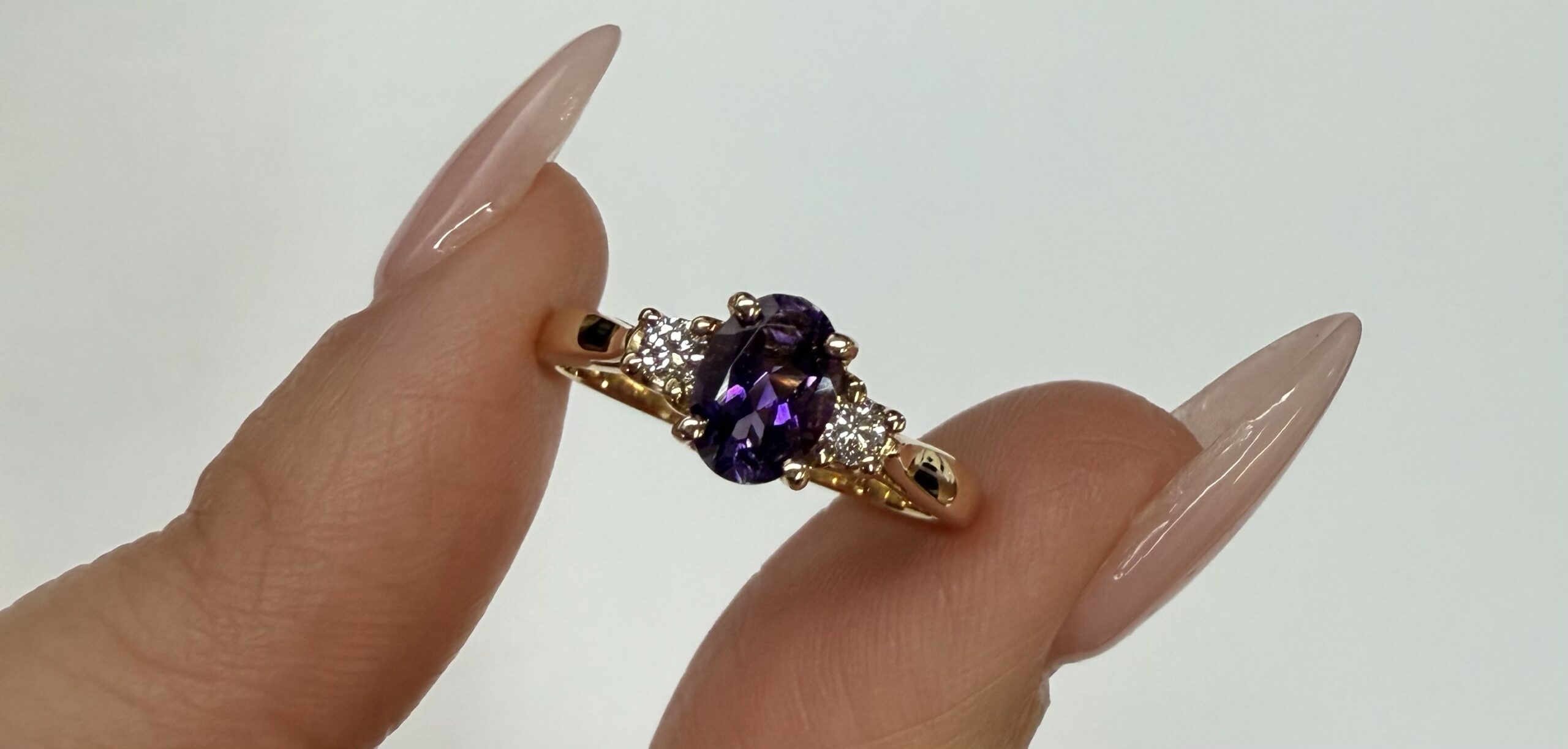 14k Yellow Gold Genuine .70 Cttw Amethyst & Diamond Ring - Image 8