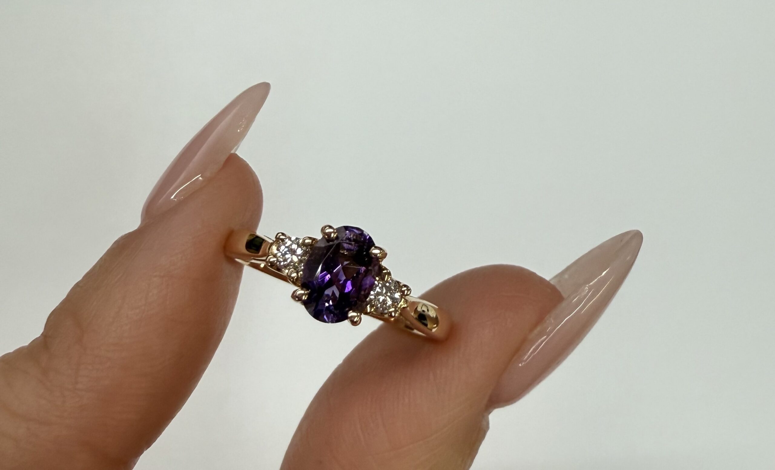 14k Yellow Gold Genuine .70 Cttw Amethyst & Diamond Ring - Image 9