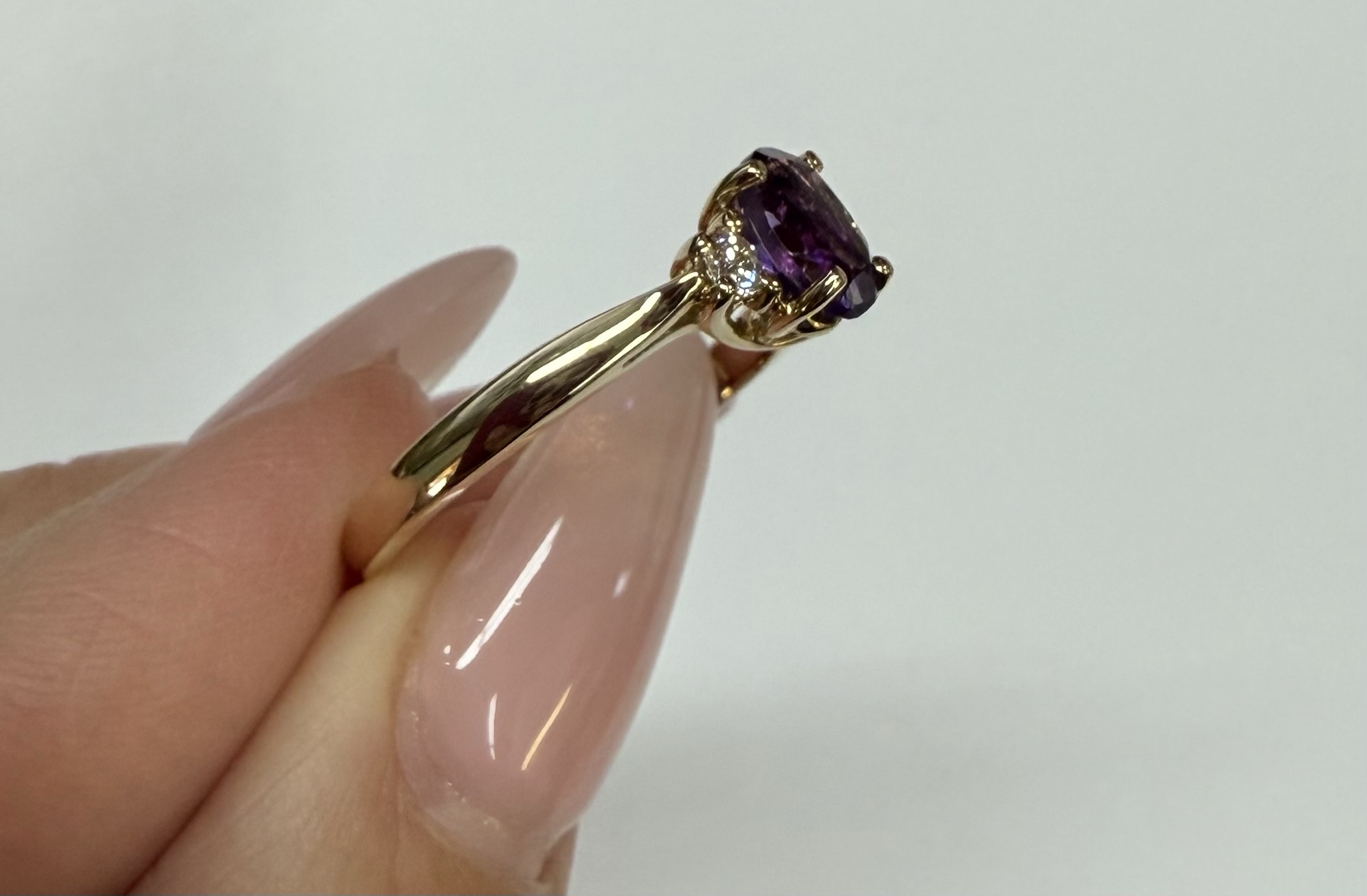 14k Yellow Gold Genuine .70 Cttw Amethyst & Diamond Ring - Image 10
